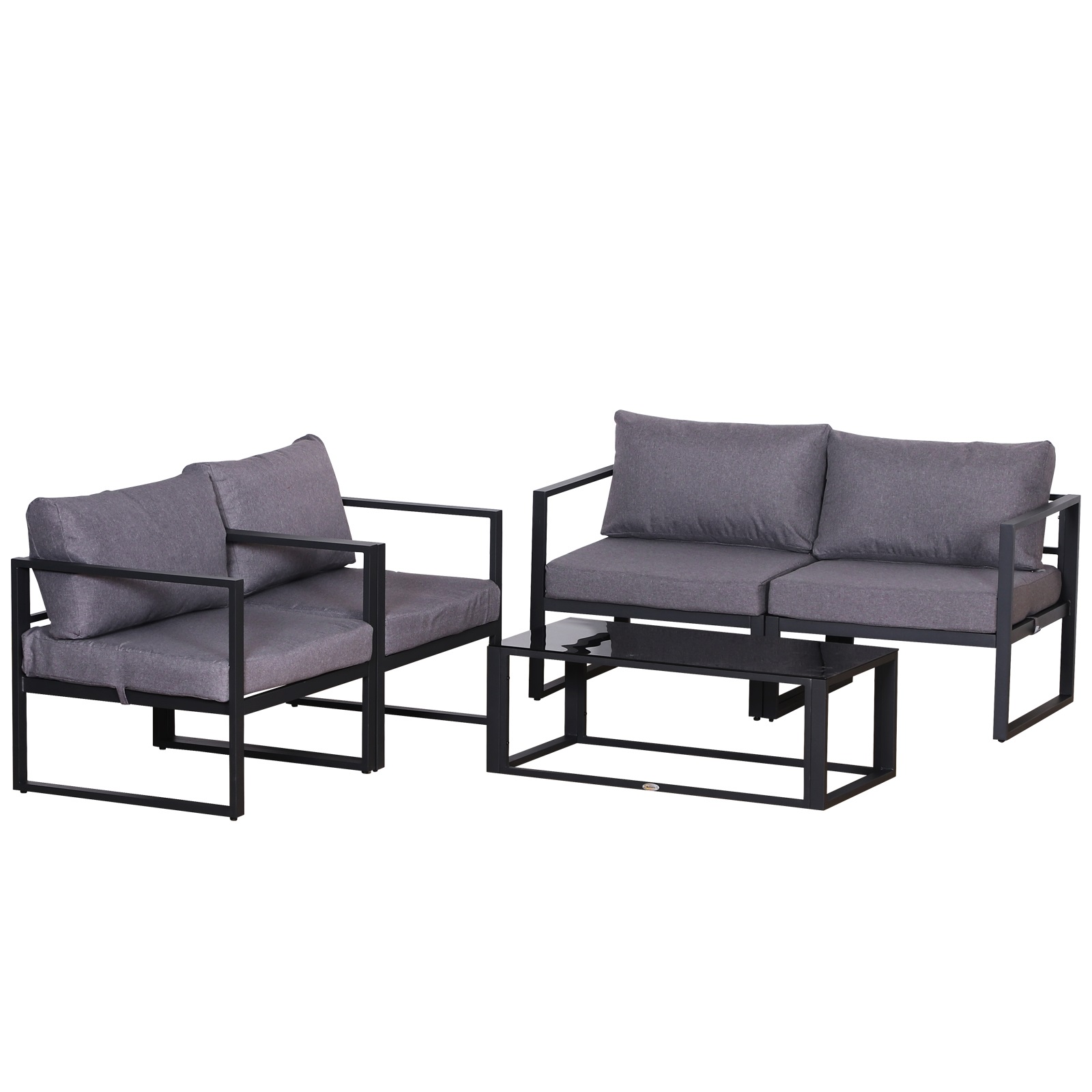 Outsunny 4 teiliges Gartenmöbel Set, kombinierbar, mit hoher Belastbarkeit, Sitzkissen, Tisch mit Stauraum, Polyester, 138 x 69 x 63 cm, Grau Aosom