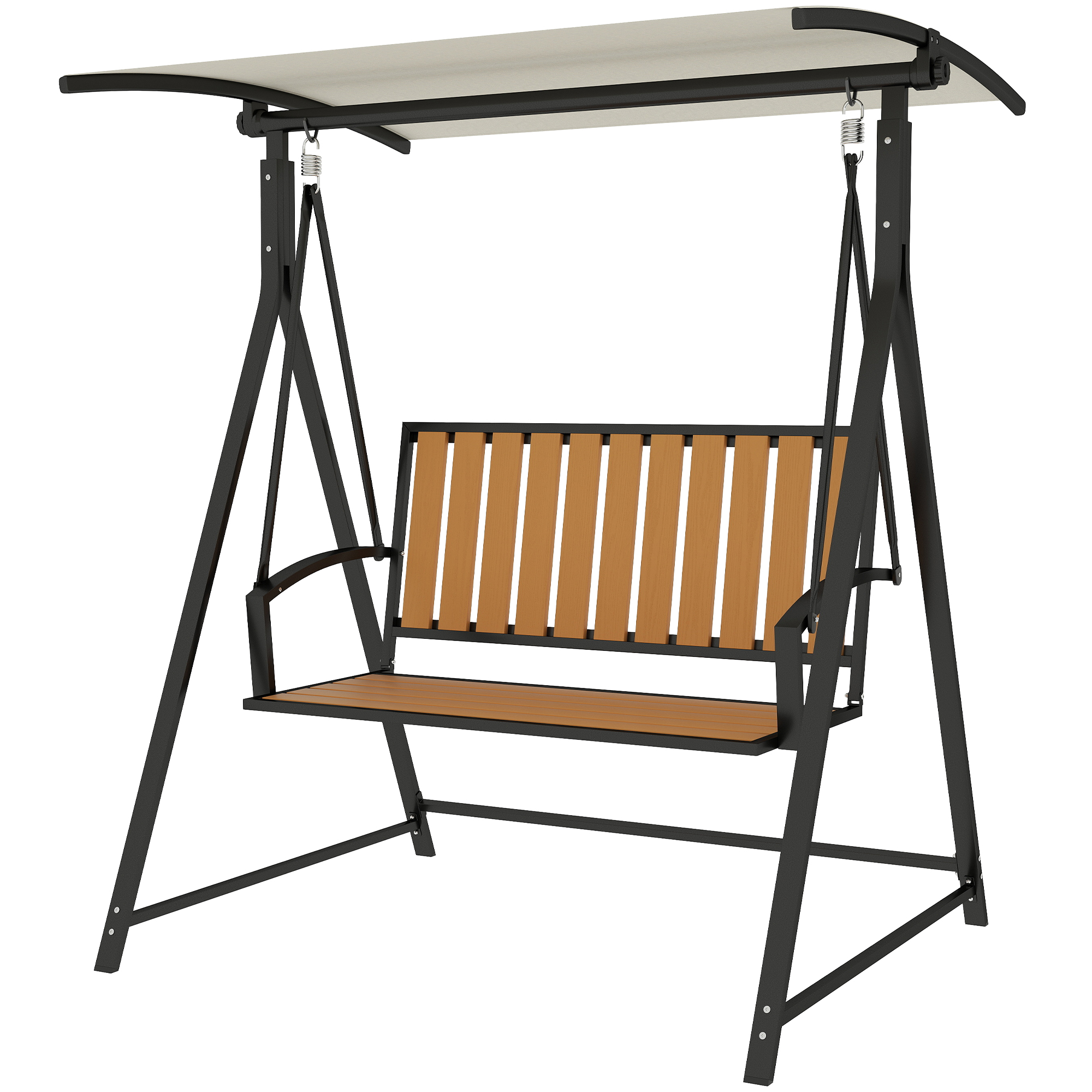 Outsunny Hollywoodschaukel mit verstellbarem Sonnendach, 2-Sitzer Gartenschaukel, wetterfest Schaukelbank belastbar bis 240kg, Gartenliege für Garten, Terrasse, 142 x 112 x 162cm, Schwarz Aosom