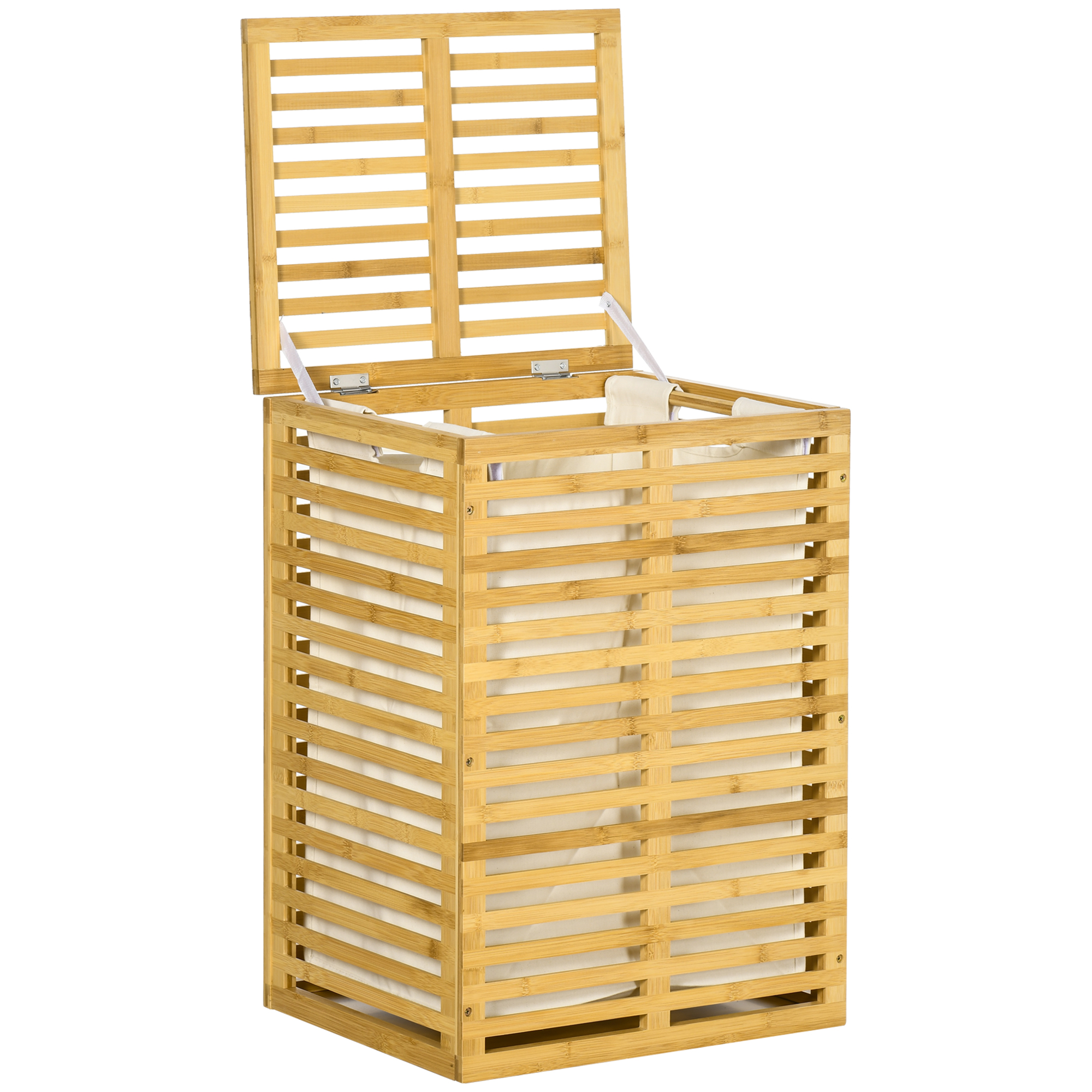 HOMCOM Bambus Wäschekorb mit 63 L Wäschesammler mit Deckel herausnehmbarer Wäschesack, Stange, Laundry Baskets Wäschebox für Waschküche Schlafzimmer Badezimmer Naturholz   Aosom