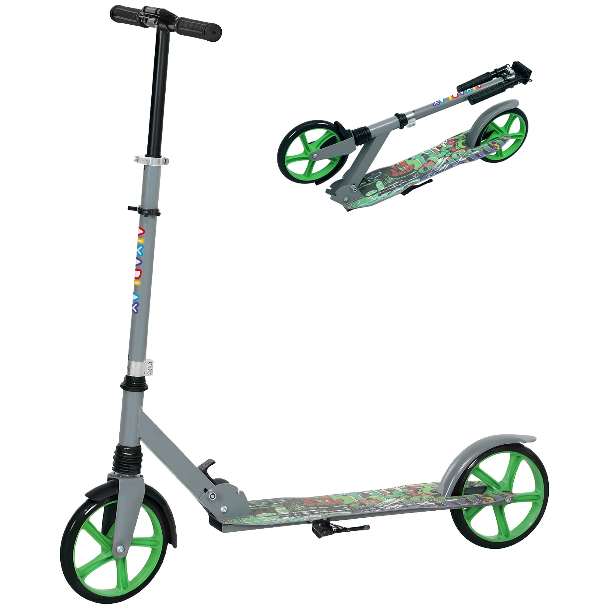 AIYAPLAY Roller Kinder Klappbar Kinderroller mit Verstellbare Lenkerhöhe, 2 Großen Rädern, Hinterer Schutzblechbremse, Tretroller Scooter für Kinder ab 6-12 Jahren Grün   Aosom