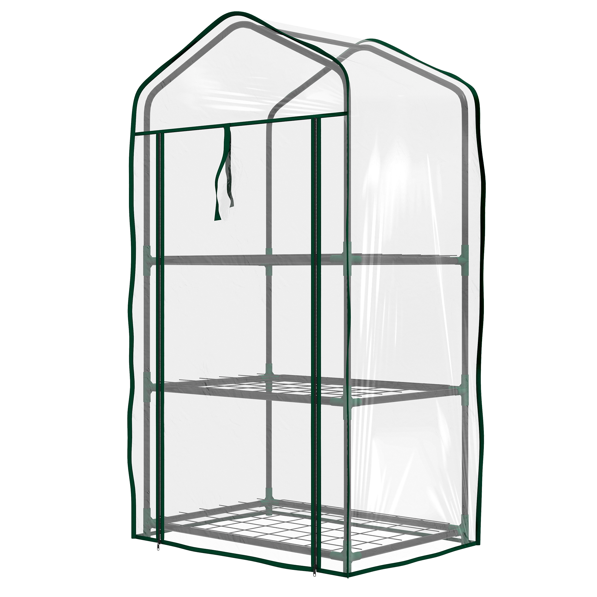 Outsunny Garten-Gewächshaus mit 3 Regalen, Balkon-Gewächshaus, verstärkte PVC-Abdeckung, Stahlrahmen, rollbares Reißverschlusstor, für Gemüse Pflanzen Blumen, 59 x 39 x 127 cm, transparent Aosom