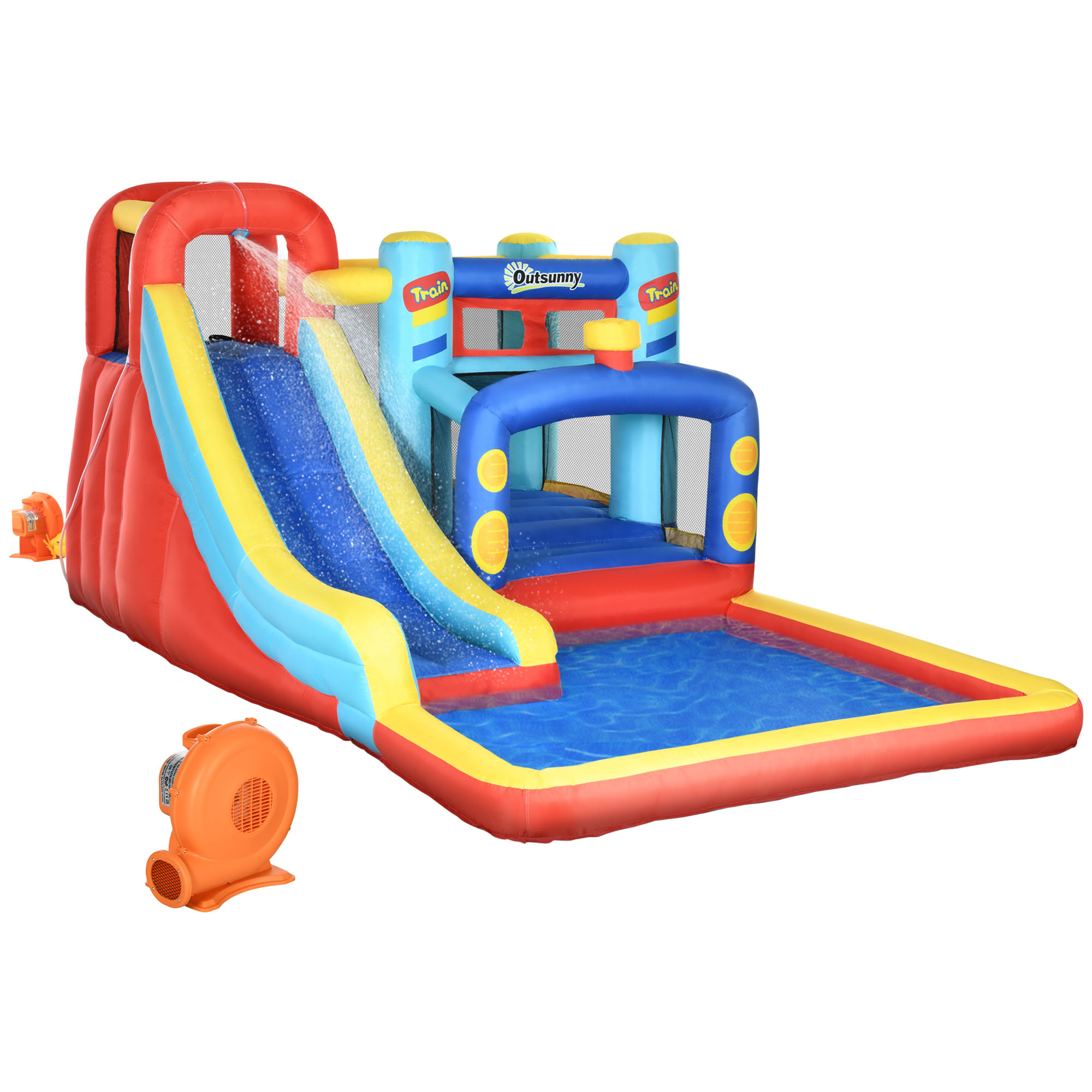 Outsunny Aufblasbares Schloss für Kinder mit Rutsche, Trampolin und Pool, Alter 3-8 Jahre, inklusive Luftpumpe, 435x245x200cm   Aosom