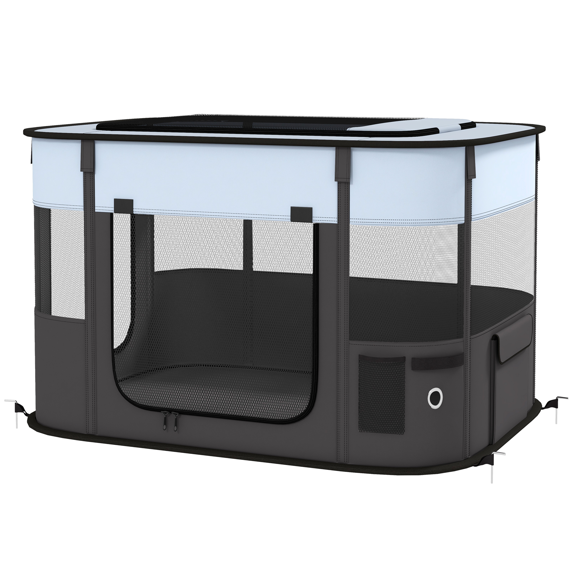 PawHut Hundepark aus Oxford-Stoff, Welpenpark, Außenzwinger für Tiere, mit Aufbewahrungstaschen, faltbarer Zwinger für Hunde Welpen, 84 x 64 x 53 cm, Grau und Schwarz   Aosom