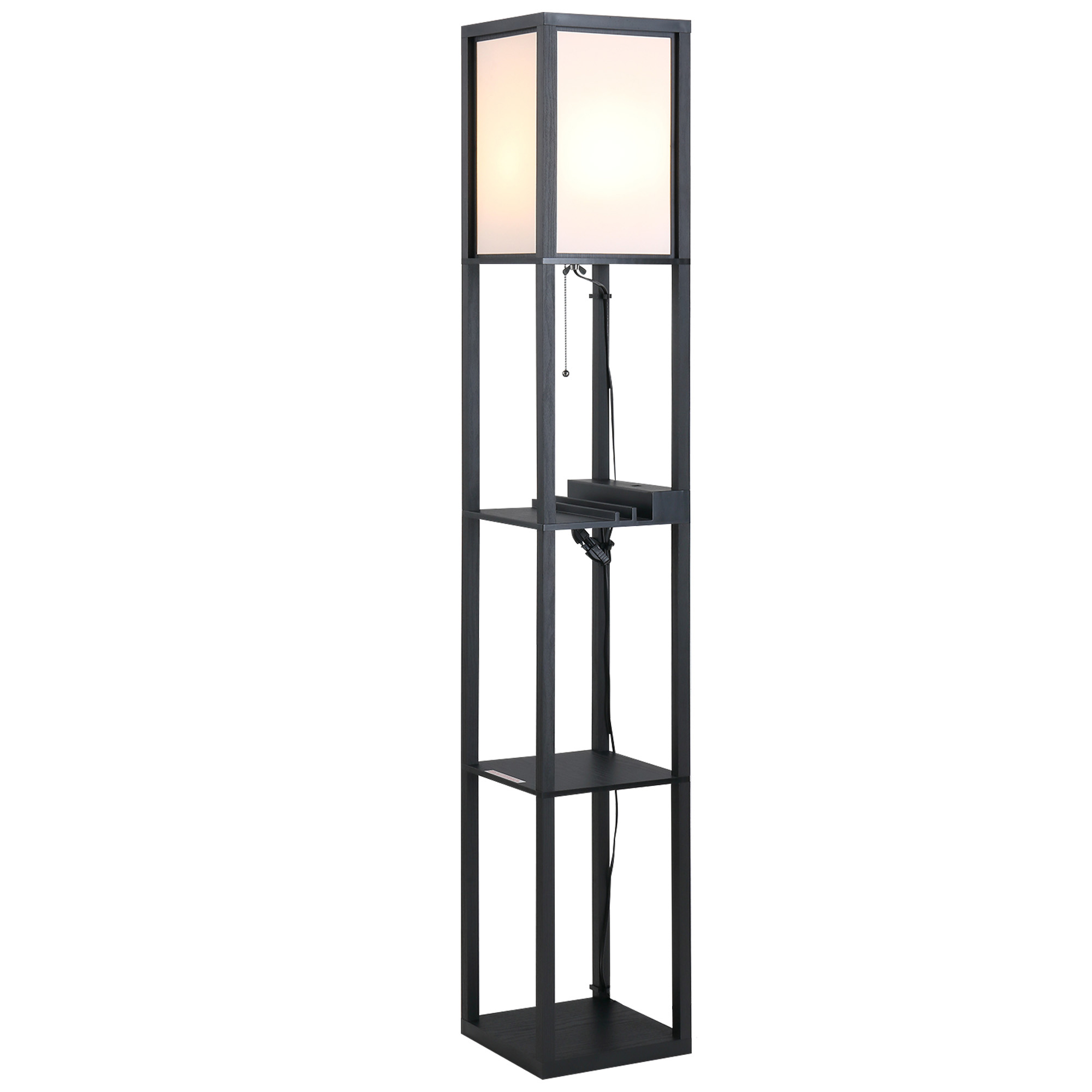 HOMCOM Moderne Stehlampe, Platzsparende Bodenlampe mit Regalen aus Baumwolle, MDF 26 x 26 x 160 cm Schwarz und Weiß Aosom