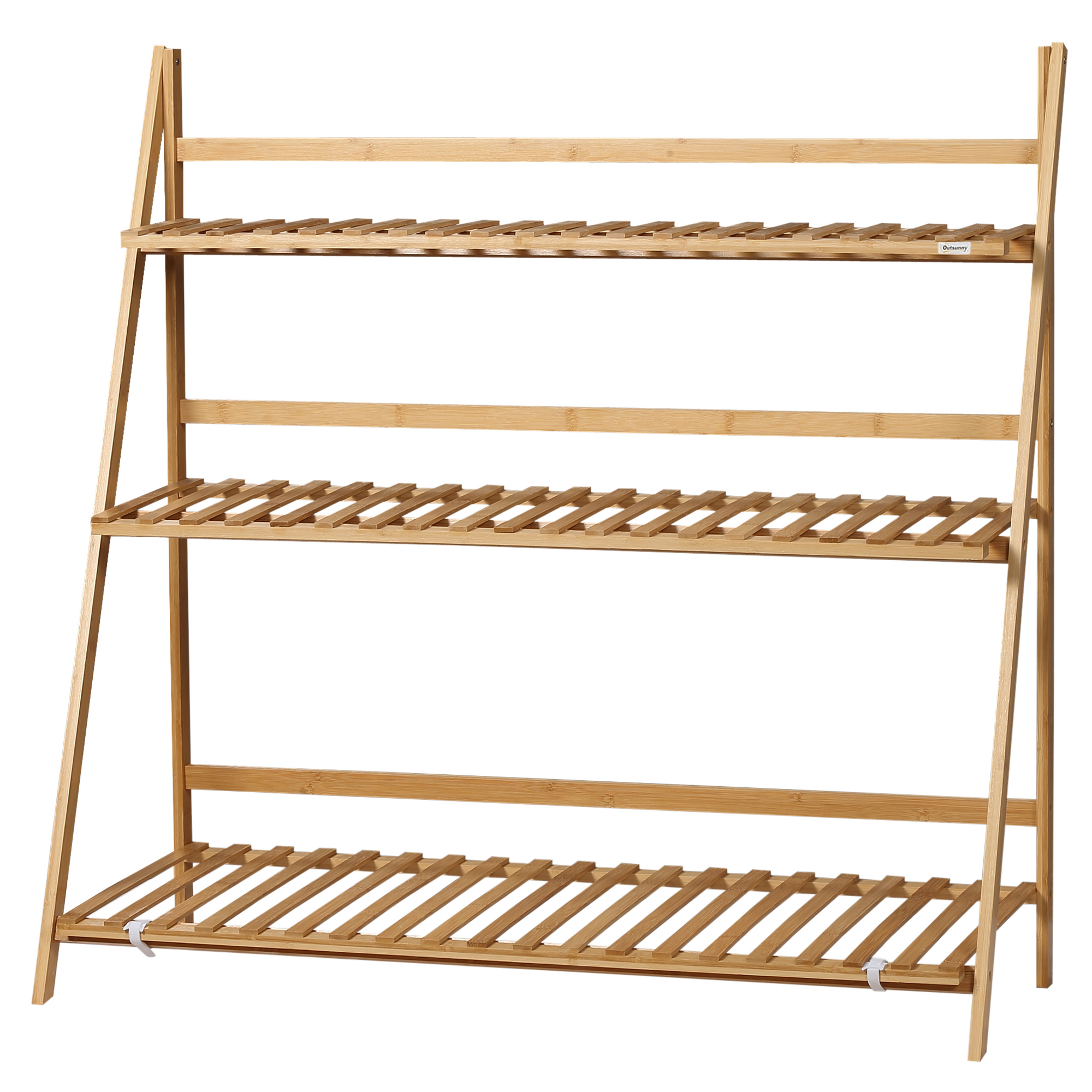 Outsunny Bambus Pflanzenregal, Blumenregal, klappbarer Pflanzenständer, 3 Regale, 98 x 37 x 96,5 cm für Innen Balkon Garten Terrasse Aosom