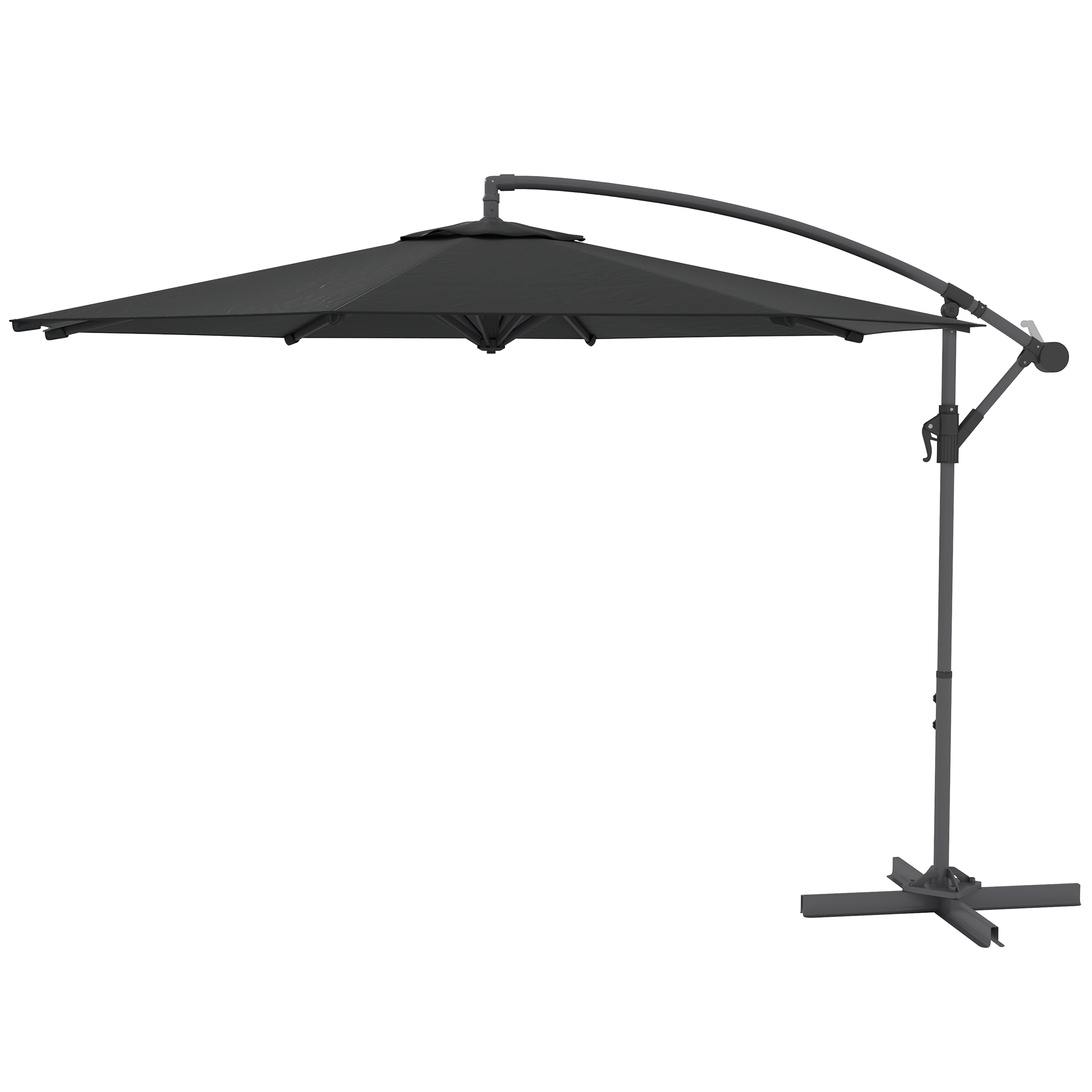 Outsunny Exzentrischer faltbarer achteckiger Sonnenschirm Ø 3 m Garten- und Terrassen-Pavillon mit gekreuztem Ständer Schwarz   Aosom