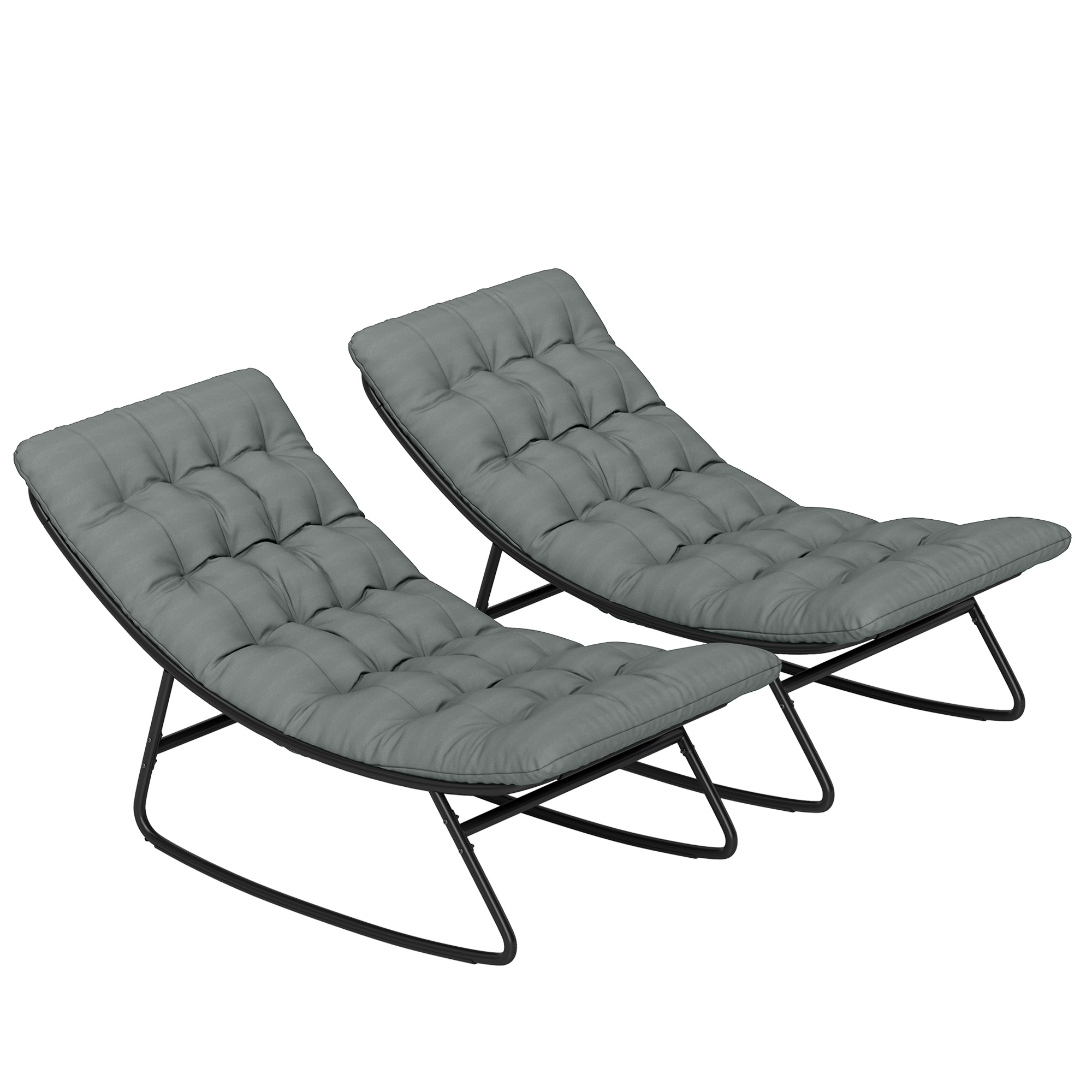 Outsunny Set mit 2 Outdoor-Schaukelstühlen, Schaukelstühle mit dicken Kissen, Sitz aus atmungsaktivem Textilene-Gewebe und Stahlrahmen, Outdoor-Schaukelstuhl, Garten, Terrasse, Patio, Dunkelgrau   Aosom
