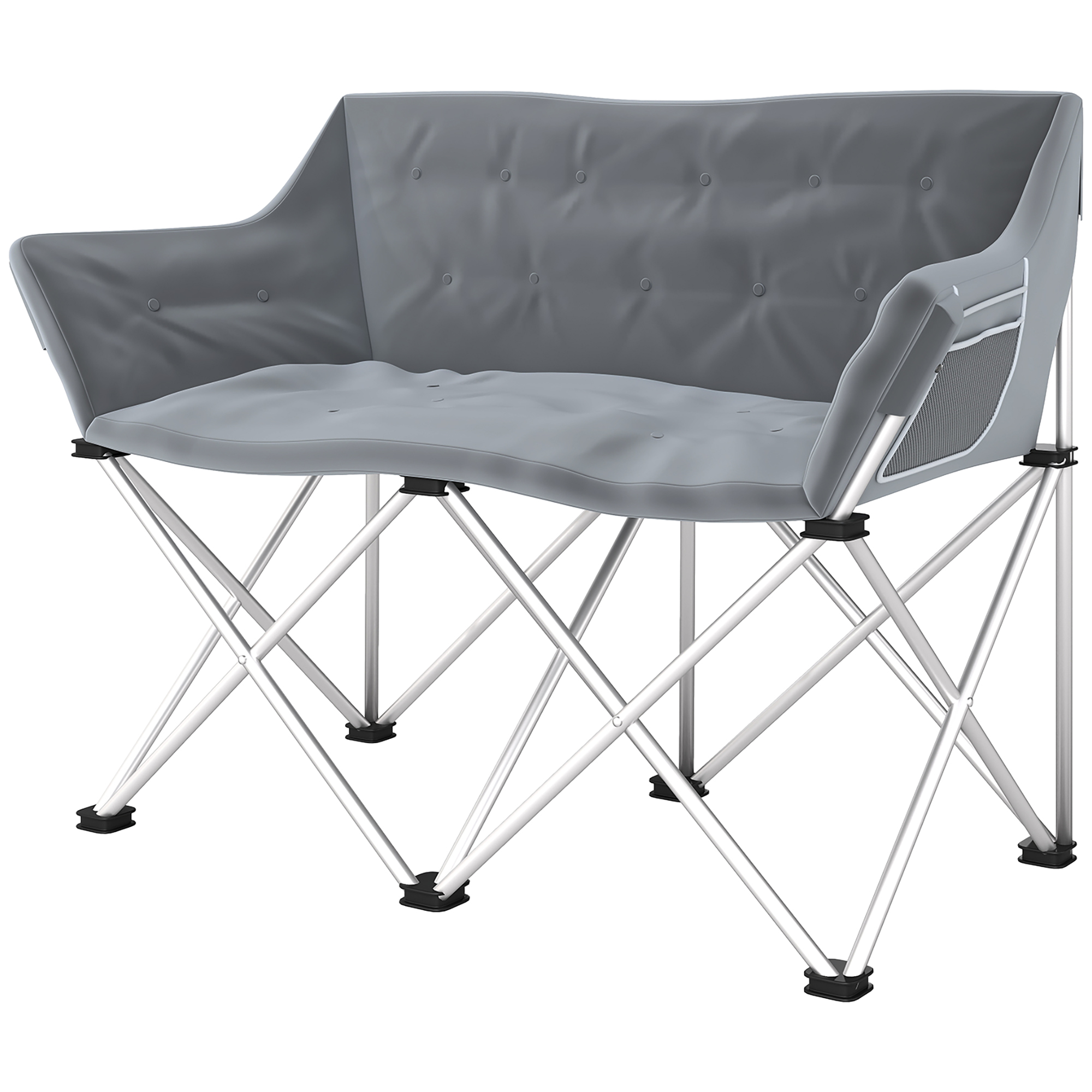 Outsunny Faltstuhl 2 Sitzer faltbar Campingstuhl mit Armlehnen Seitentasche Outdoor Klappstuhl bis 240kg belastbar leicht gepolstert Angelstuhl Gartenstuhl für Garten Camping Strand Aosom