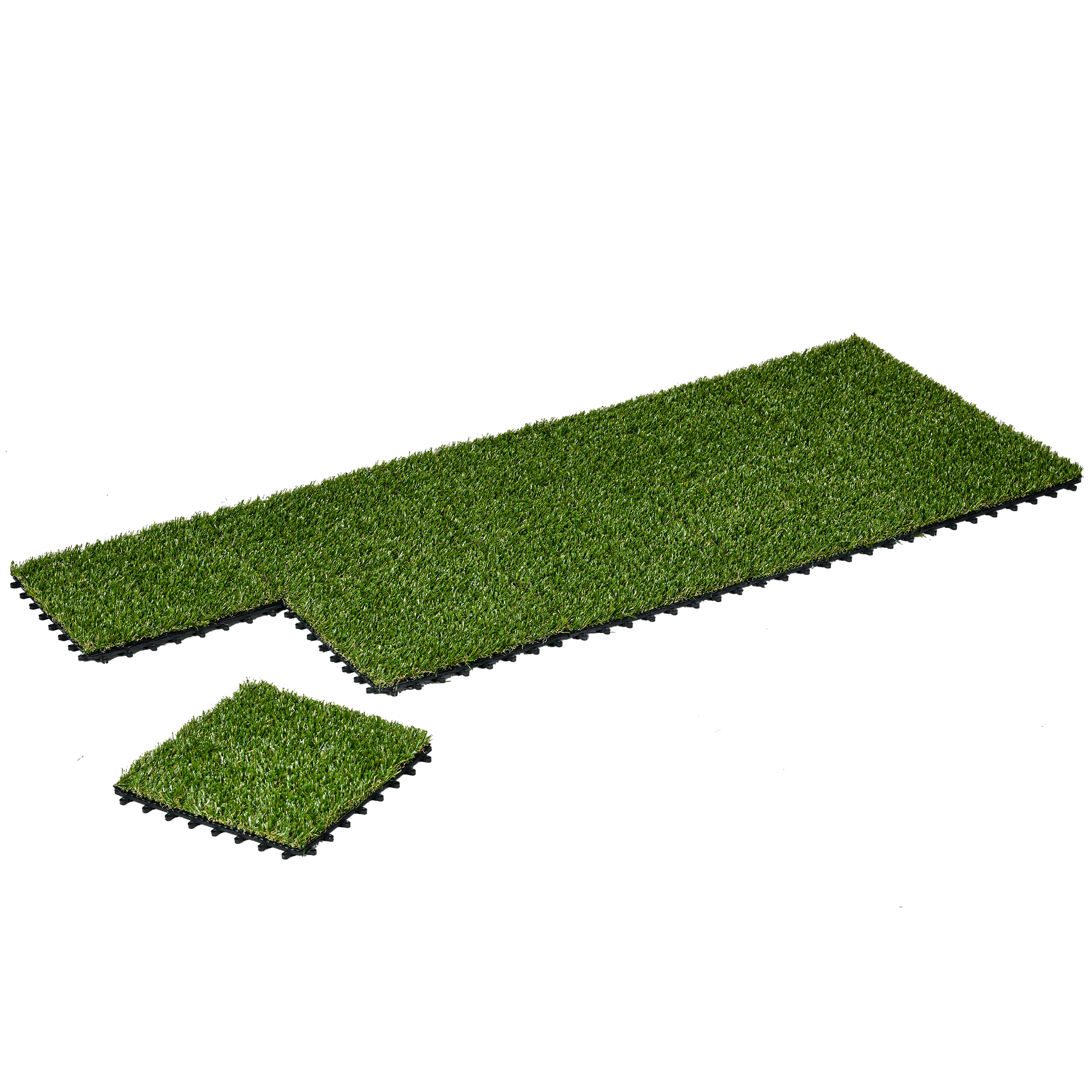 Outsunny Kunstrasen Fliesen Set von 10 Stück 30 x 30 cm 3 cm dicke Einrasten Grün   Aosom