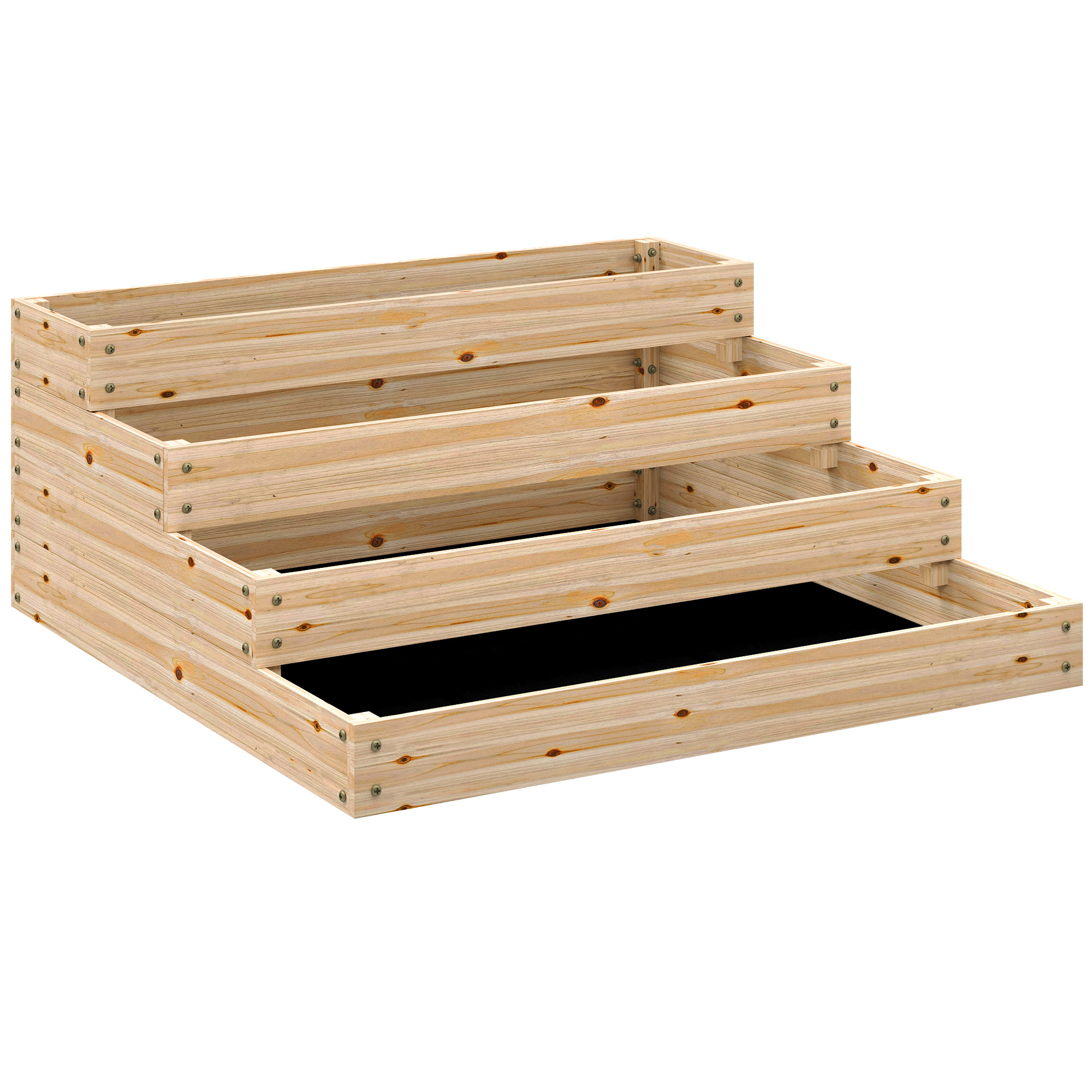 Outsunny Hochbeet Gartenbeet, Pflanzkasten aus massivem Holz, erhöhtes Gartenbett, bodenlos, 4 Ebenen, für Kräuter Gemüse Obst Blumen, 113 x 113 x 46 cm, Naturholz   Aosom
