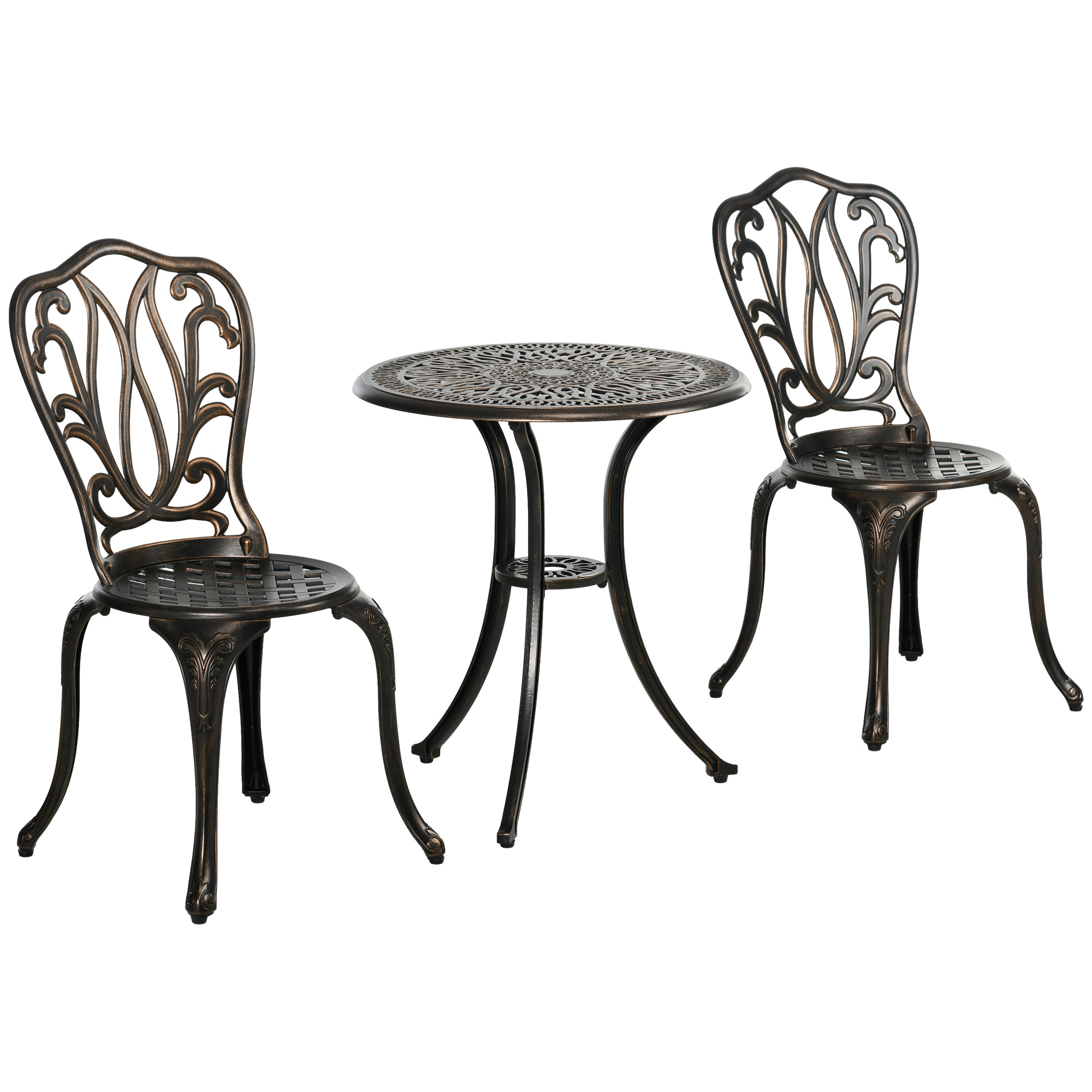 Outsunny Gartenmöbel Set 2-Sitzer 2 Stühle + Runder Tisch im Retro-Schmiedeeisen-Stil aus Aluminiumguss, bronze Aosom