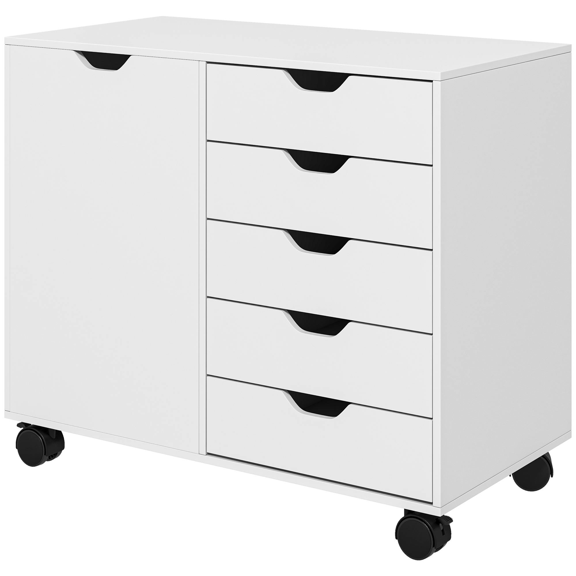 HOMCOM Büroaufbewahrungsmöbel 5 Schubladen und 1 Tür unterstützen Drucker auf Rollen mit verstellbarem Regal, 78 x 40 x 66,5 cm, weiß   Aosom