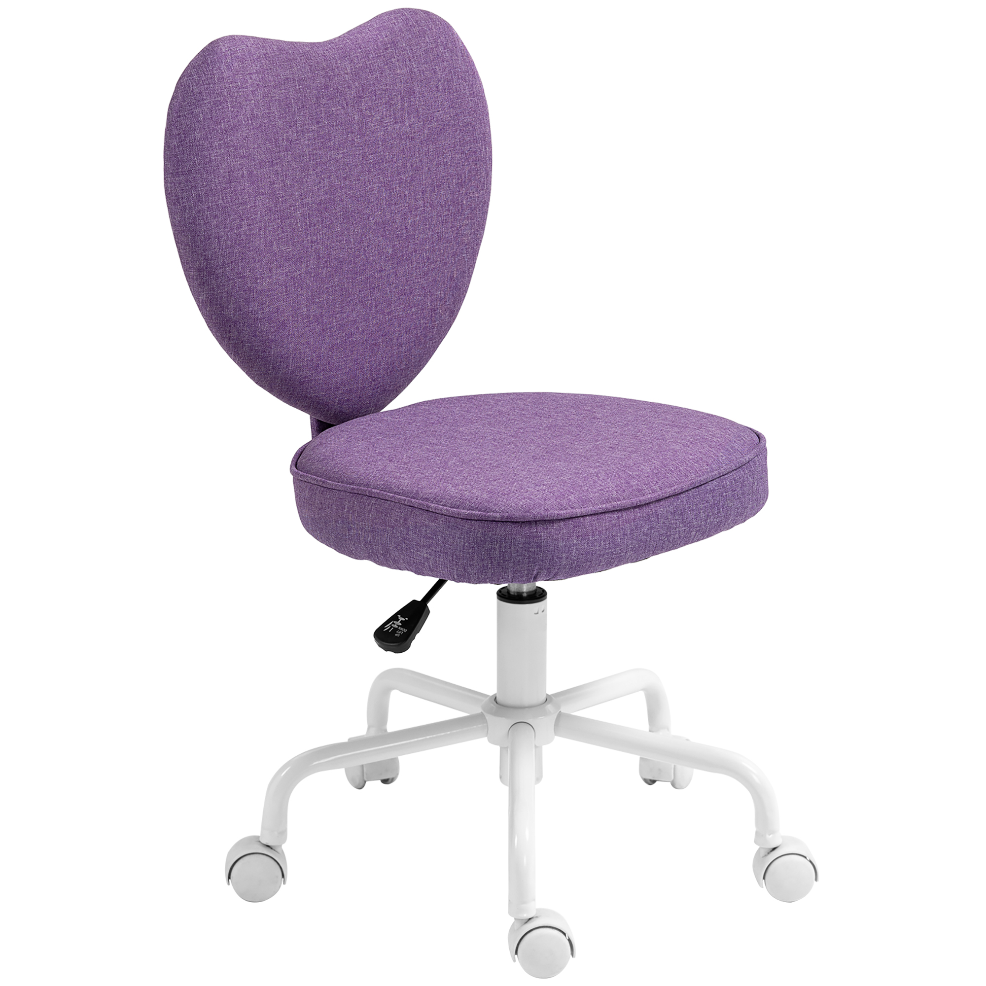 HOMCOM Schreibtischstuhl in Herzform, Bürostuhl mit 5 Schwenkrollen und Höhenverstellung in Leinenstoff, 40x50x79-89cm, Lila Aosom