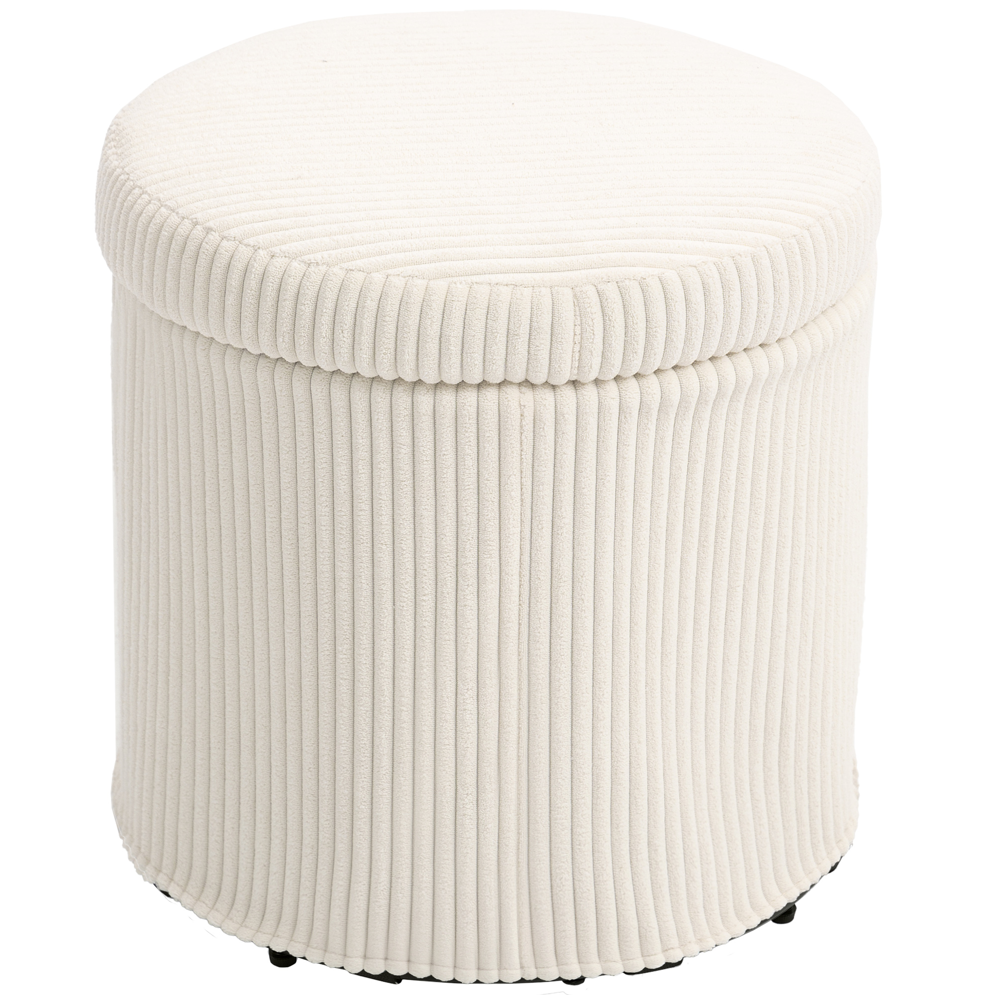 HOMCOM Pouf Aufbewahrung 32 L Wohnzimmerhocker Frisierhocker aus Cordflor mit Deckel und Stahlbeinen, runder Fußhocker bis zu 120 kg für Flur, Schlafzimmer, Wohnzimmer, Beige Aosom