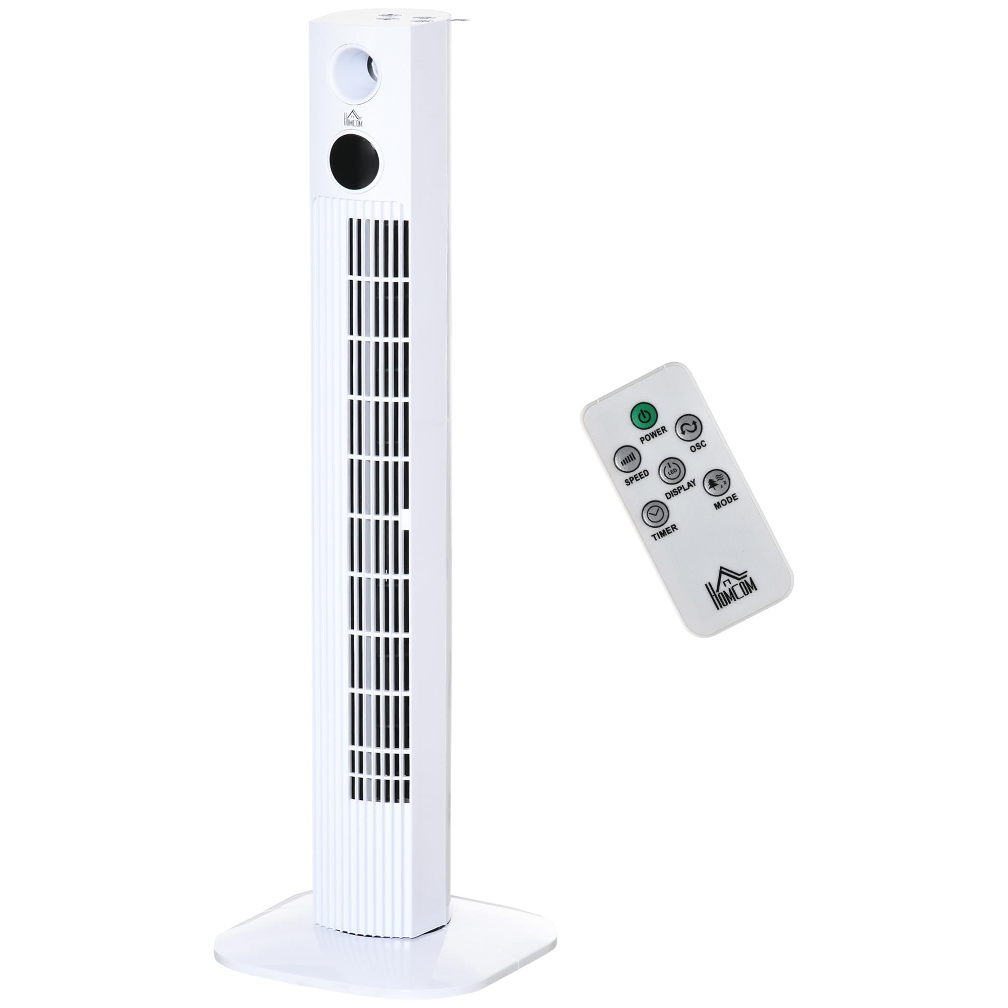HOMCOM Turmventilator 45W mit 3 Modi und 3 Geschwindigkeiten mit 12-Stunden-Timer, Standventilator aus ABS mit Fernbedienung, 31,5x31,5x96 cm, Weiß Aosom