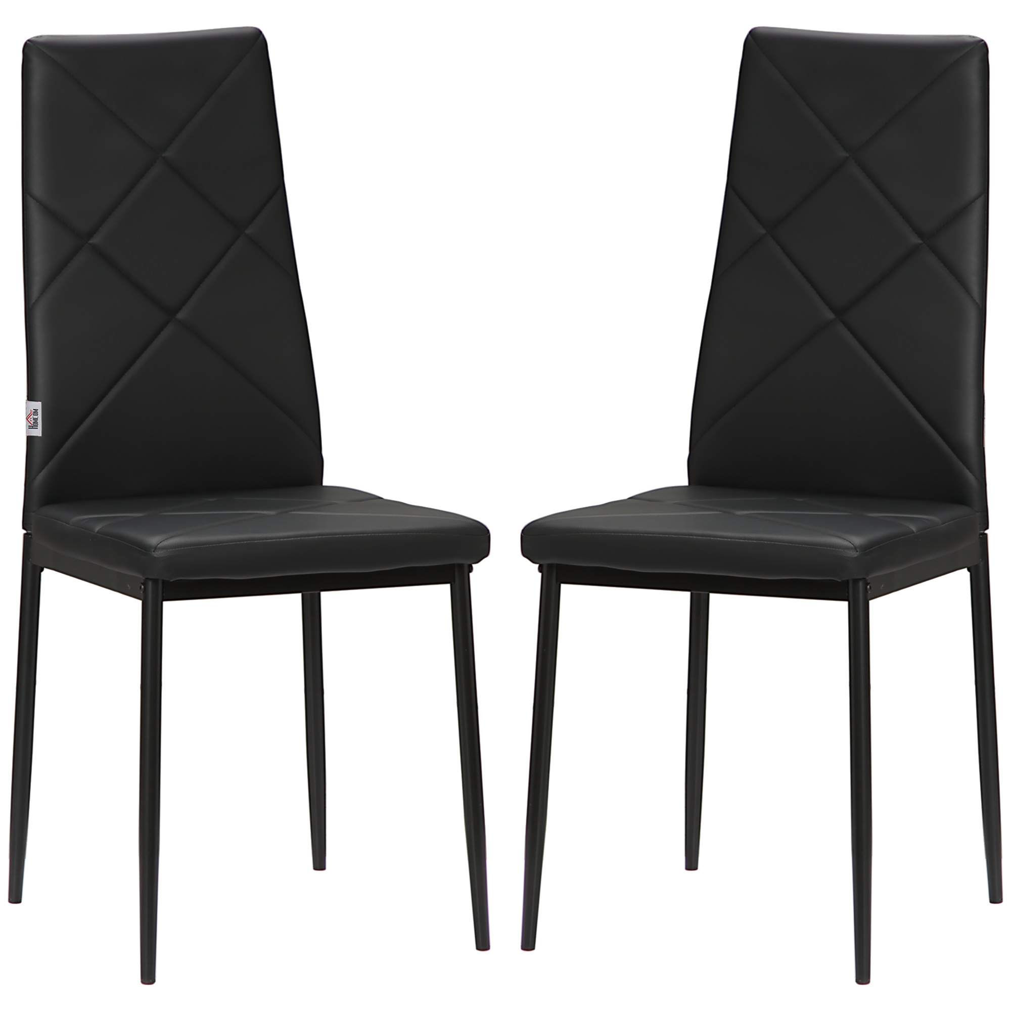HOMCOM Set 2 Stühle Esszimmer Hoher Rückenlehne, Küchenstühle Kunstleder Diamantsteppung, Antirutschfüße und Stahlbeine für Wohnzimmer, 41x50x97 cm, Schwarz   Aosom