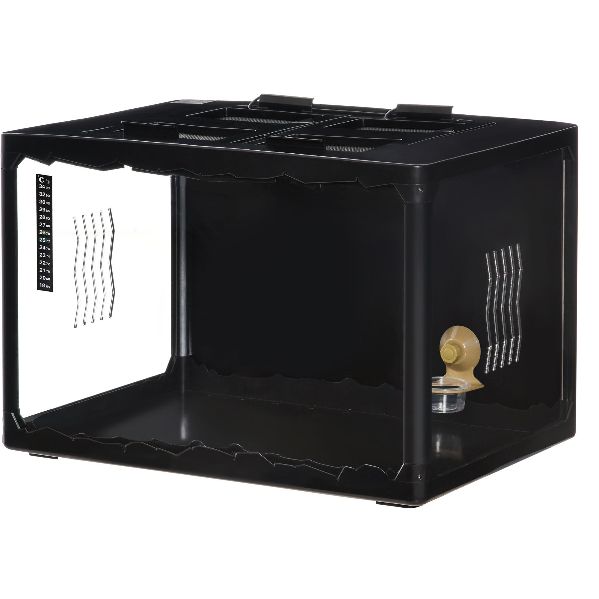 PawHut Terrarium für Landschildkröten, Chamäleon, Leguan, Gecko und andere Reptilien mit Thermometer 18-34℃, 60x40x40,5cm, Schwarz   Aosom