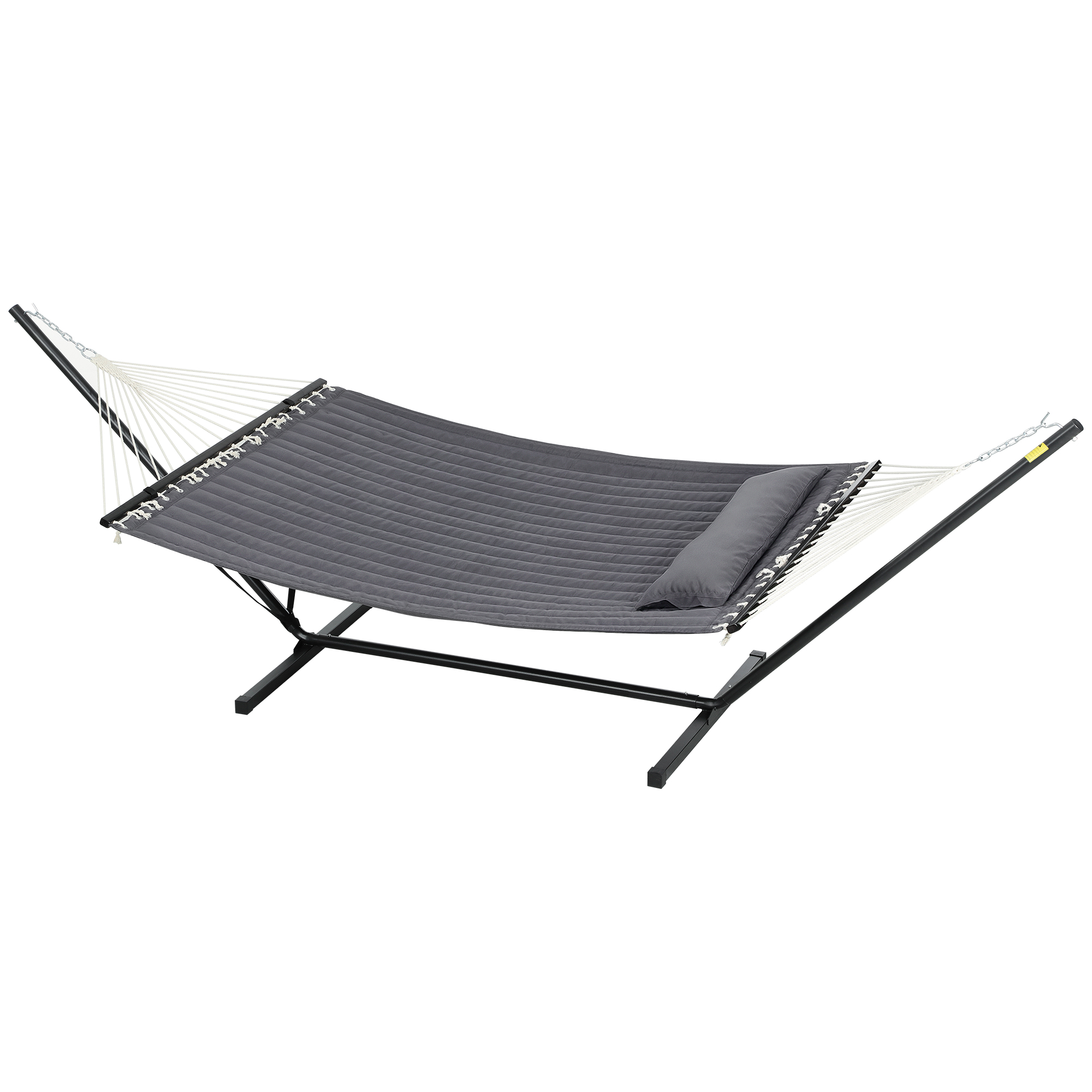 Outsunny Hängematte mit Gestell für den Garten, integriertem Kissen und Sicherheitsseilen, Hängematte aus Baumwolle, Polyester und Stahl, Tragkraft bis zu 150 kg, 368x93x110 cm, Dunkelgrau   Aosom