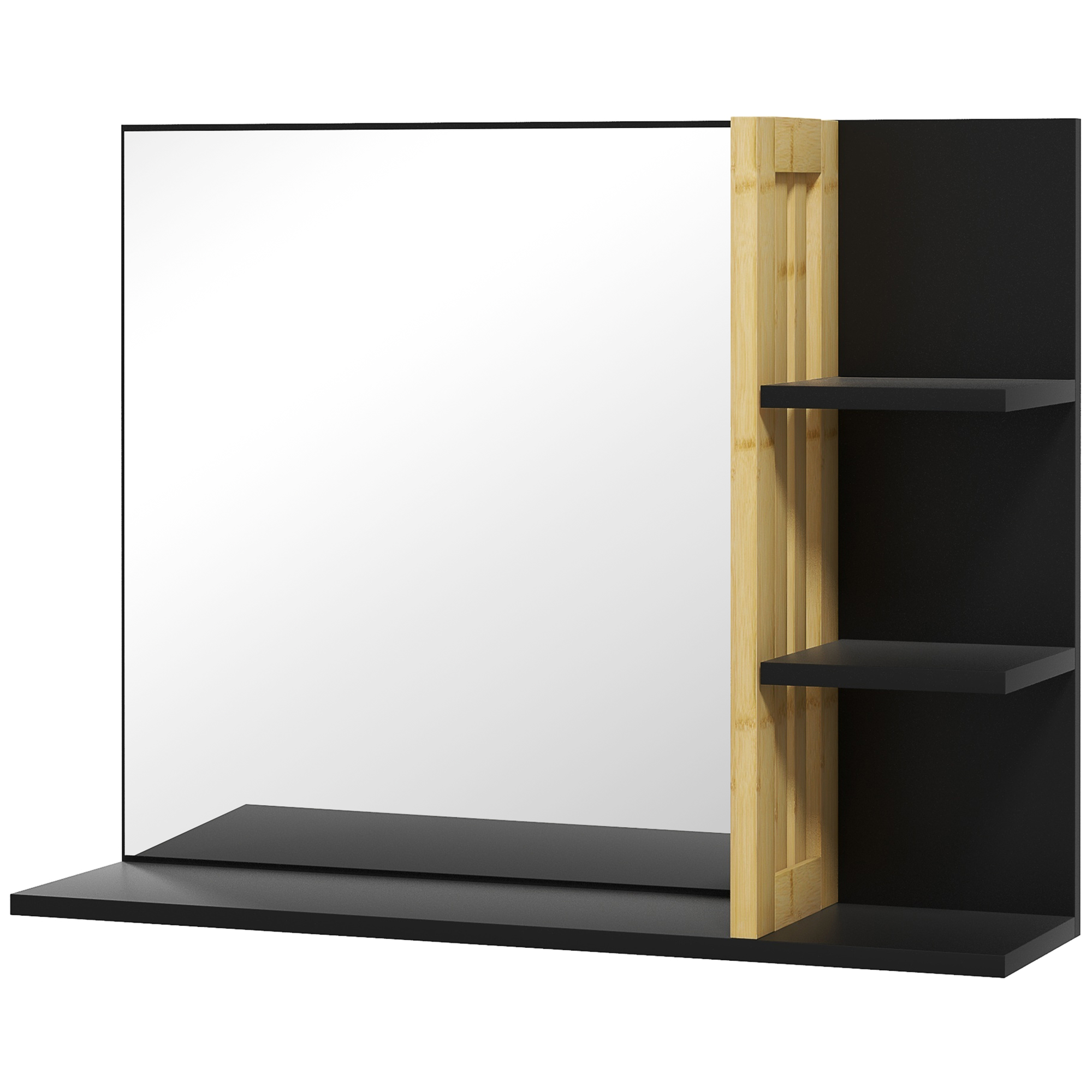 HOMCOM Wandspiegel für Badezimmer mit Regalen - 3 seitliche Regale + 1 unteres Regal - Bambusholz   Aosom