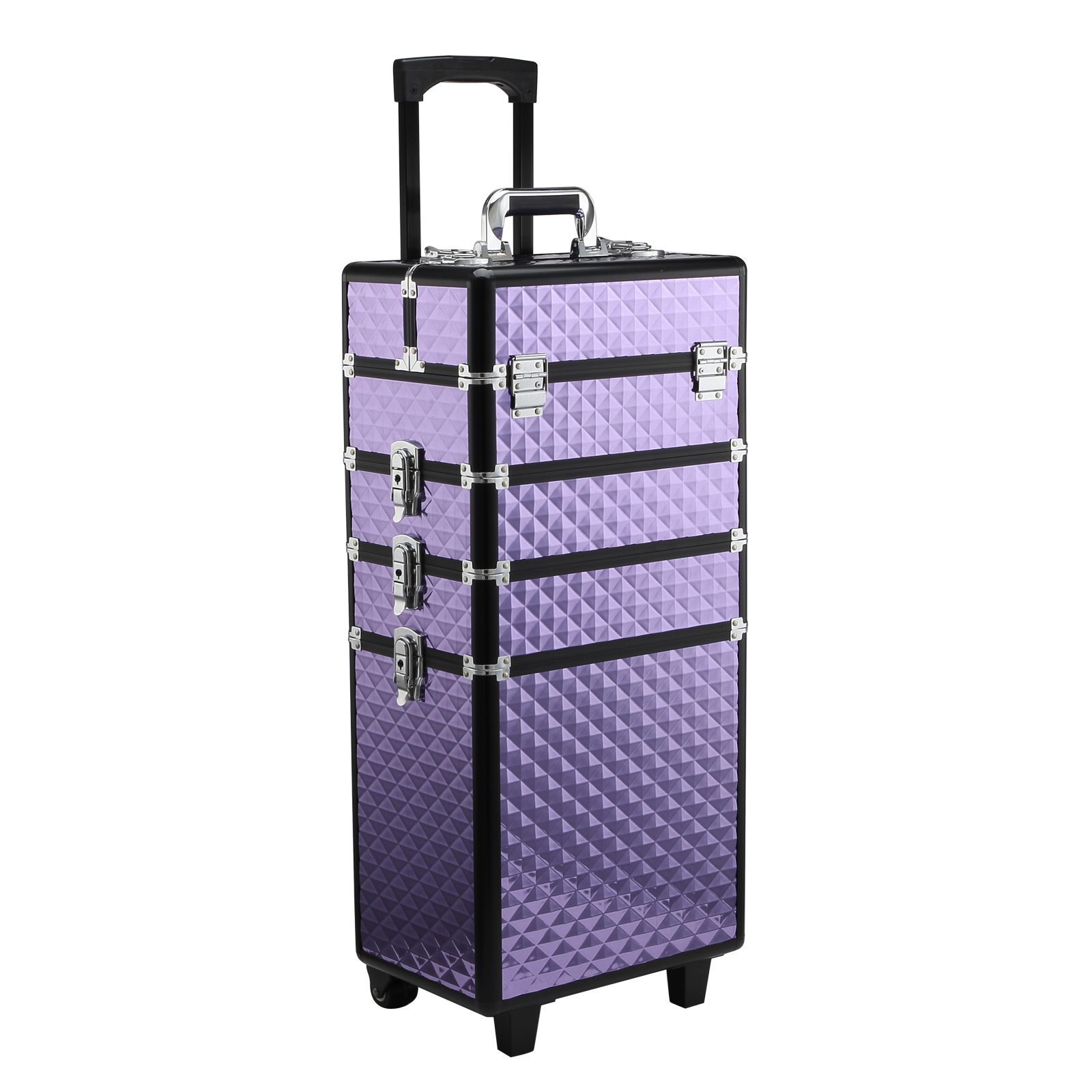 HOMCOM Professioneller Make-up-Trolley, Reise-Make-up-Koffer aus Aluminium, 2 Räder, Violett 33,5x23x76/95,5 cm   Aosom