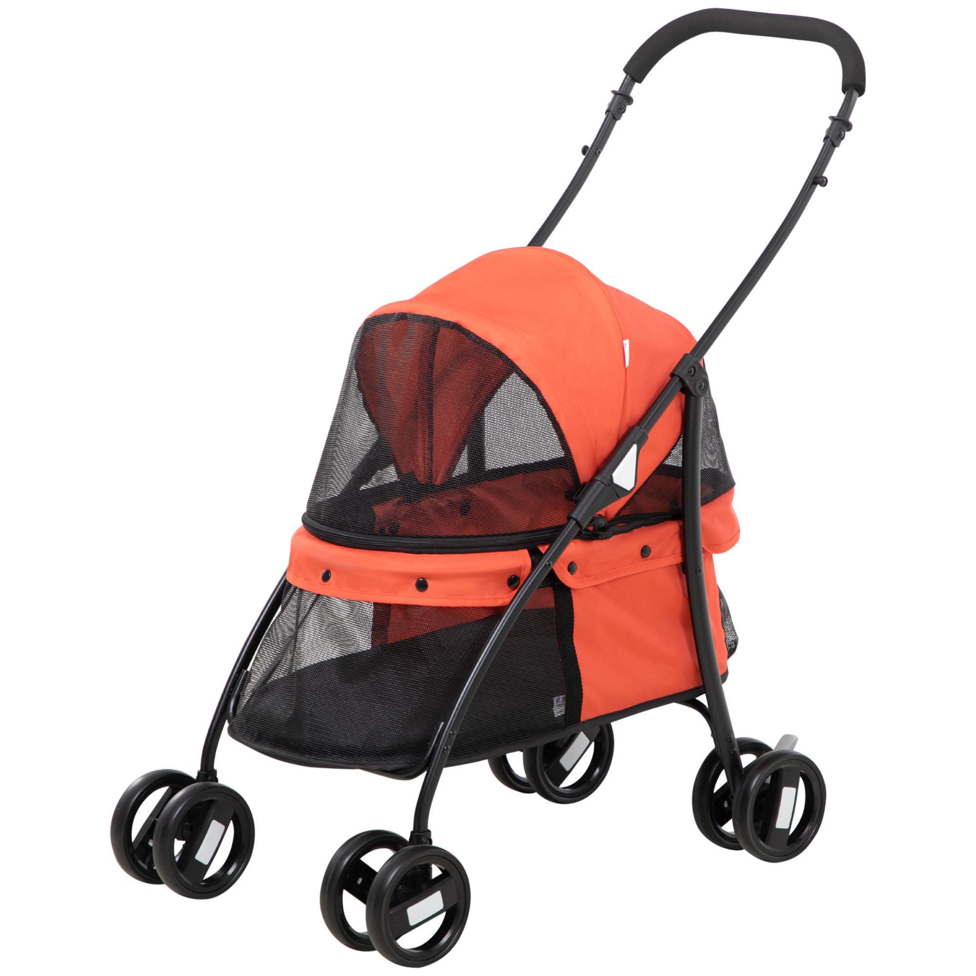 PawHut Haustier-Kinderwagen Faltbar mit Verstellbarem Sonnendach, Tasche und 2 Sicherheitsgurten, Haustier-Kinderwagen aus Oxford-Gewebe und Stahl, 82x47x97 cm, Rot und Schwarz   Aosom
