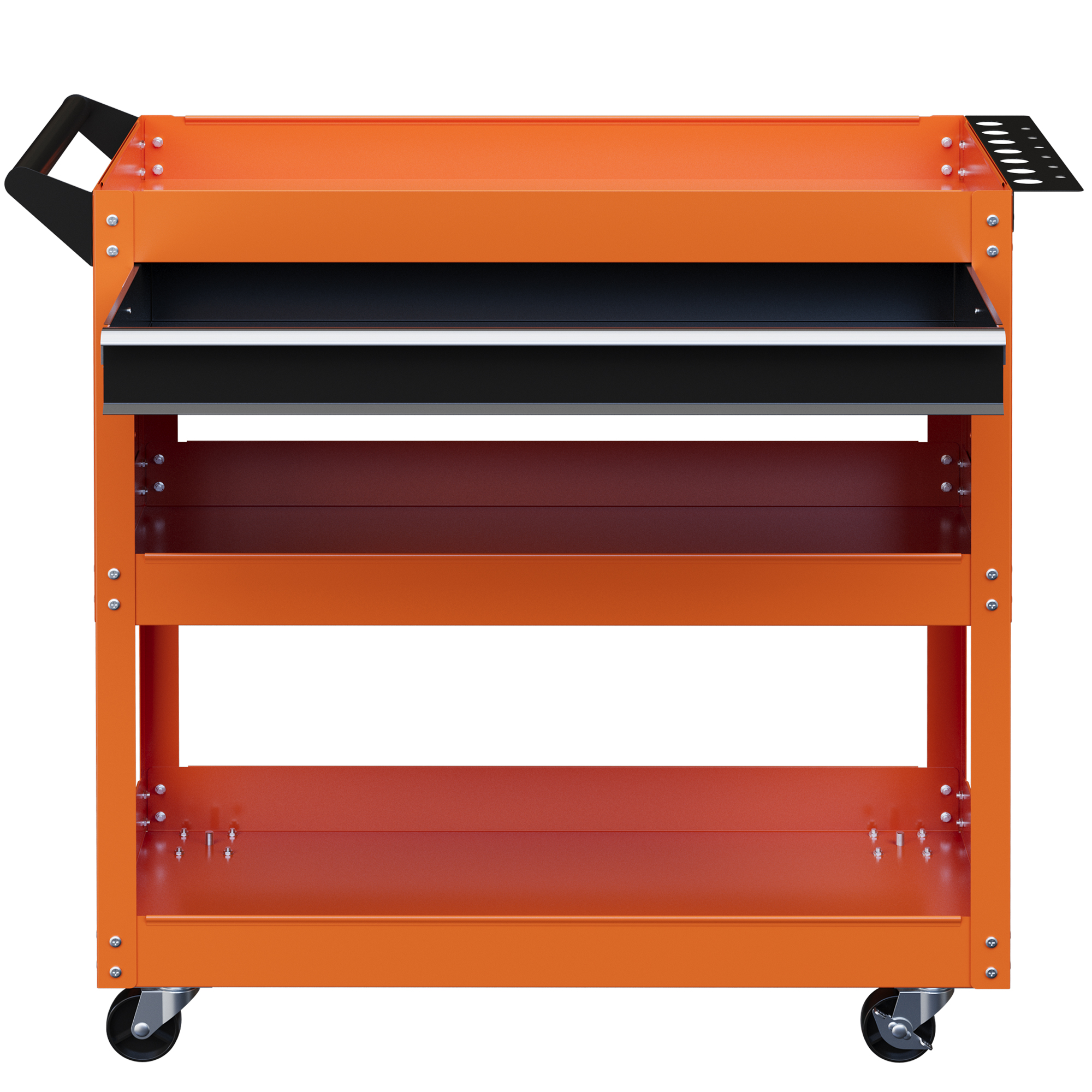 DURHAND Werkzeugwagen mit seitlichem Griff und Einsteckkarte, Schublade und 3 Regalen, Werkstattwagen mit 4 Rädern (2 mit Bremse) aus Stahlblech für die Garage, 82x35x76 cm, Orange   Aosom