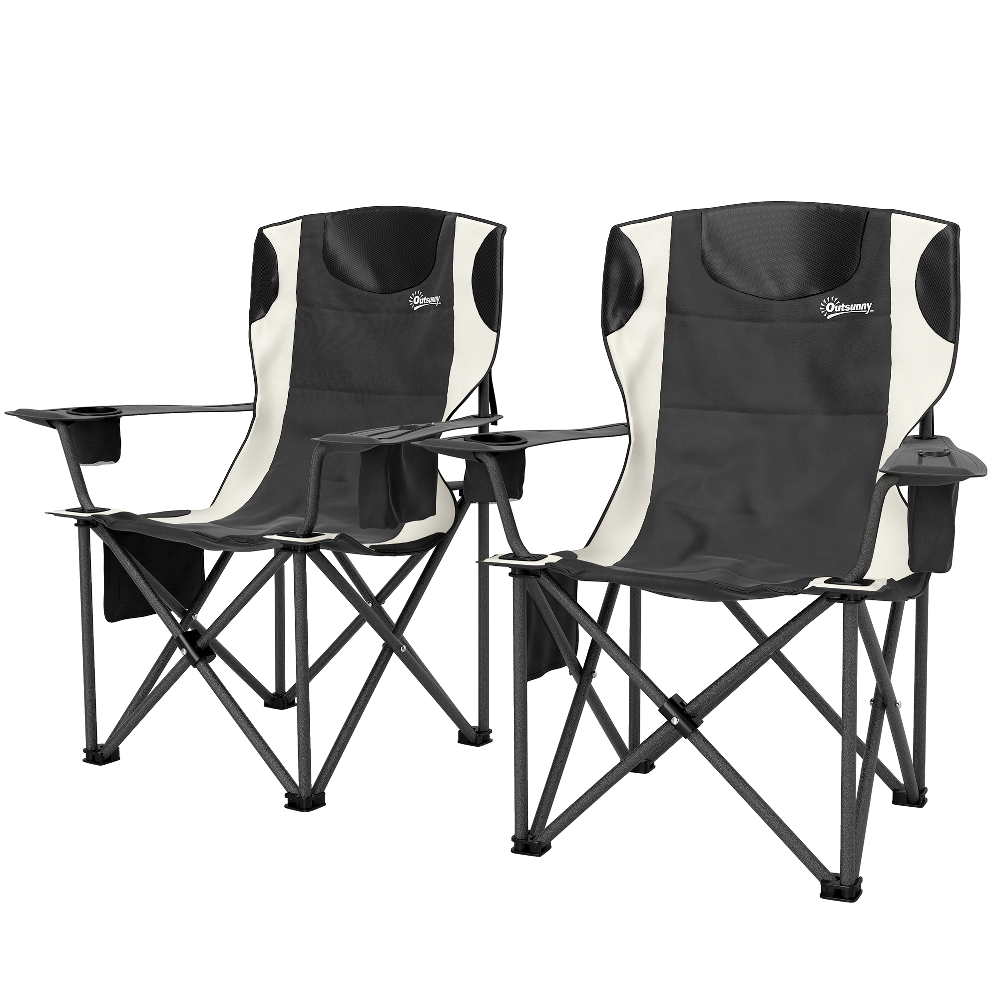 Outsunny 2er Set Faltstuhl faltbar Campingstuhl mit Armlehnen Getränkehalter Kopfstütze Kühltasche Outdoor Klappstuhl bis 120kg belast gepolstert Angelstuhl Gartenstuhl für Garten Camping Aosom