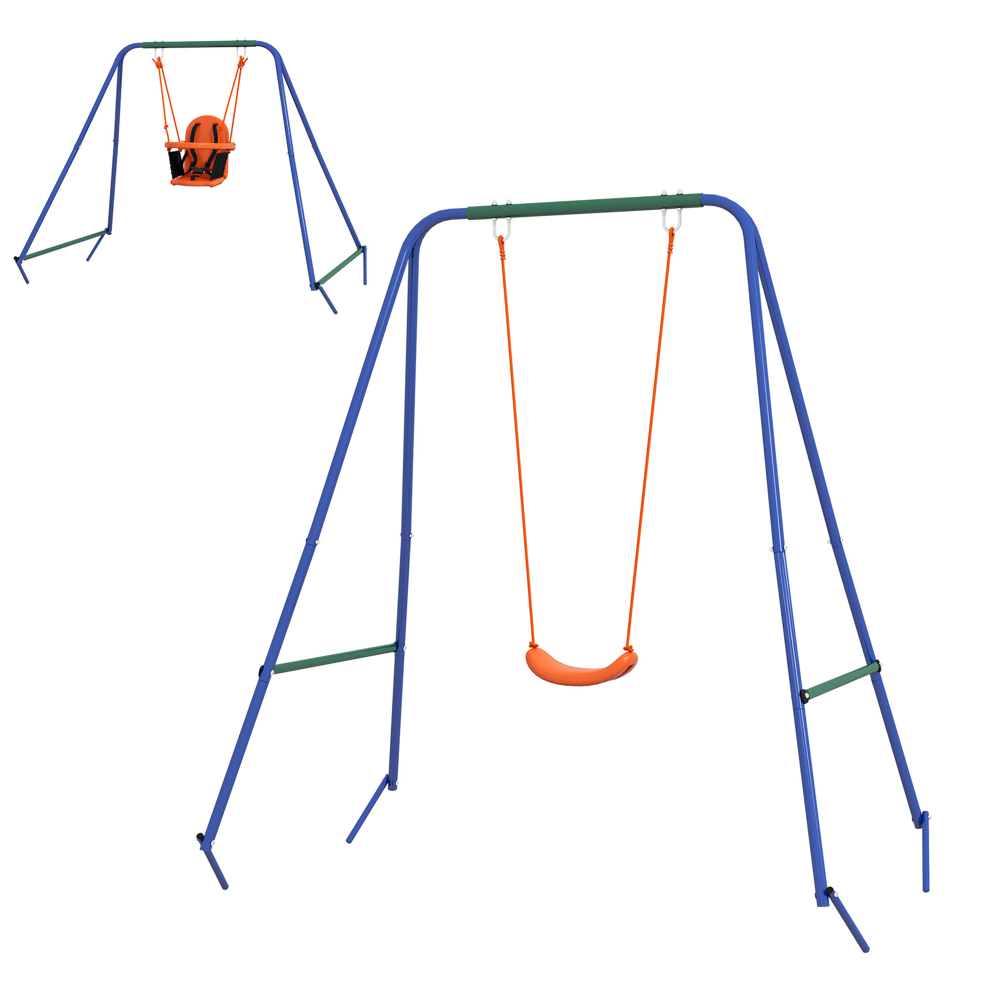 Outsunny Gartenschaukel für Kinder, 2 in 1 Schaukel für Babys und Kinder von 6 Monaten bis 8 Jahren, Outdoor-Spielzeug, Sitz mit Sicherheitsgurt, Multicolor   Aosom