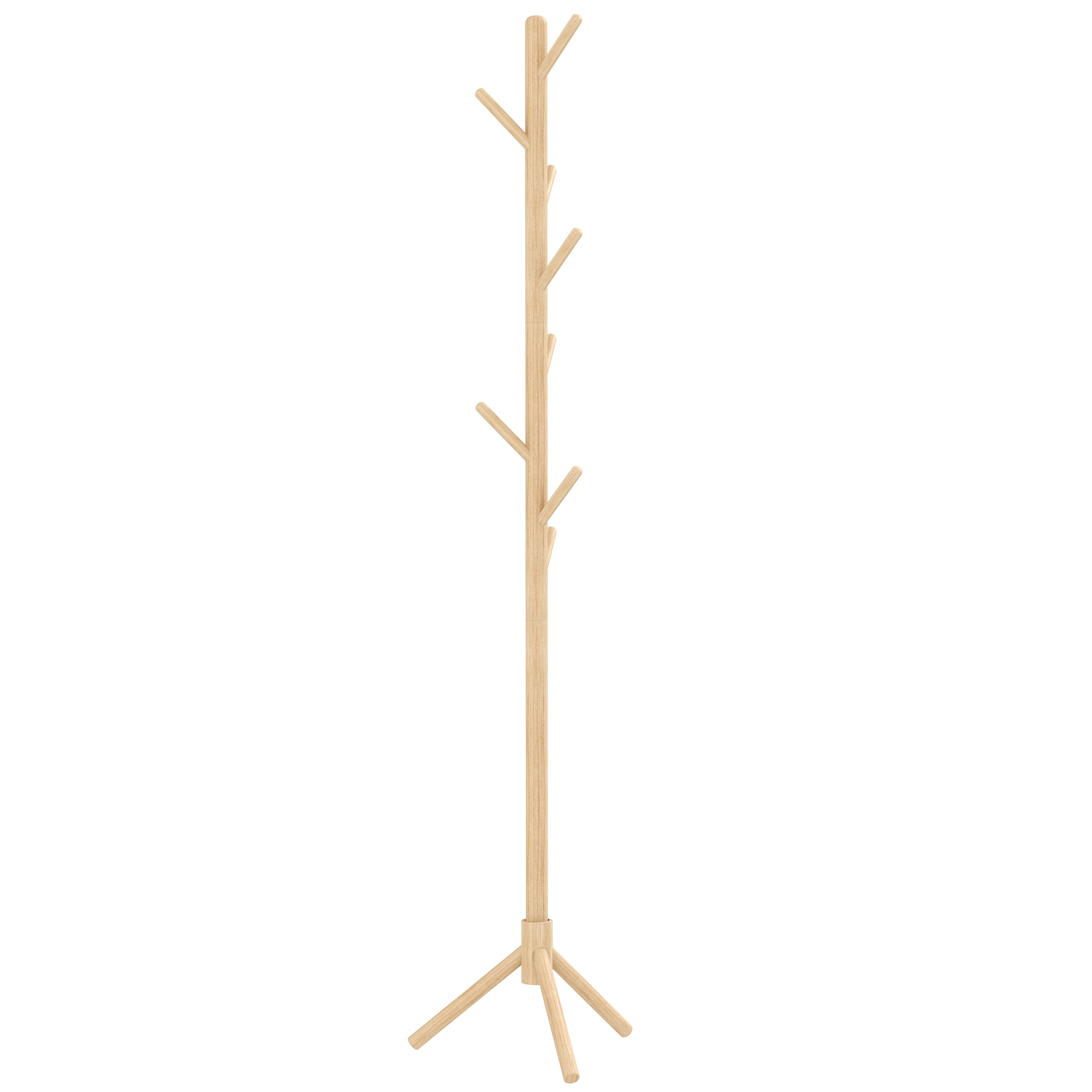HOMCOM Garderobenständer aus Holz, Kleiderständer mit 8 Haken, Garderobe, 40 x 40 x 165 cm, Eingangsmöbel für Mäntel, Hüte, Halleingang, Natur Aosom