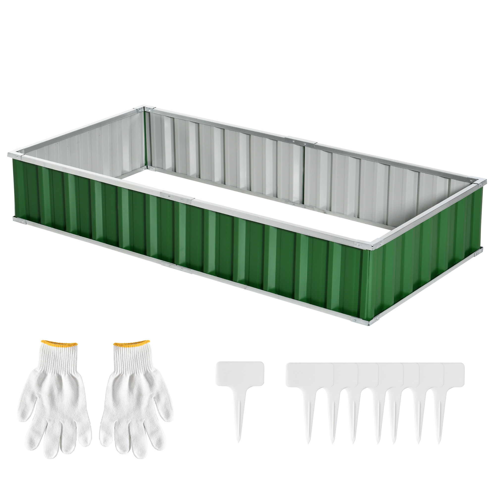Outsunny Hochbeet aus gewelltem Stahlblech 174 x 90 x 30 cm - modulares Design, Werkzeugloser Aufbau, Inklusive Handschuhe - grün Aosom