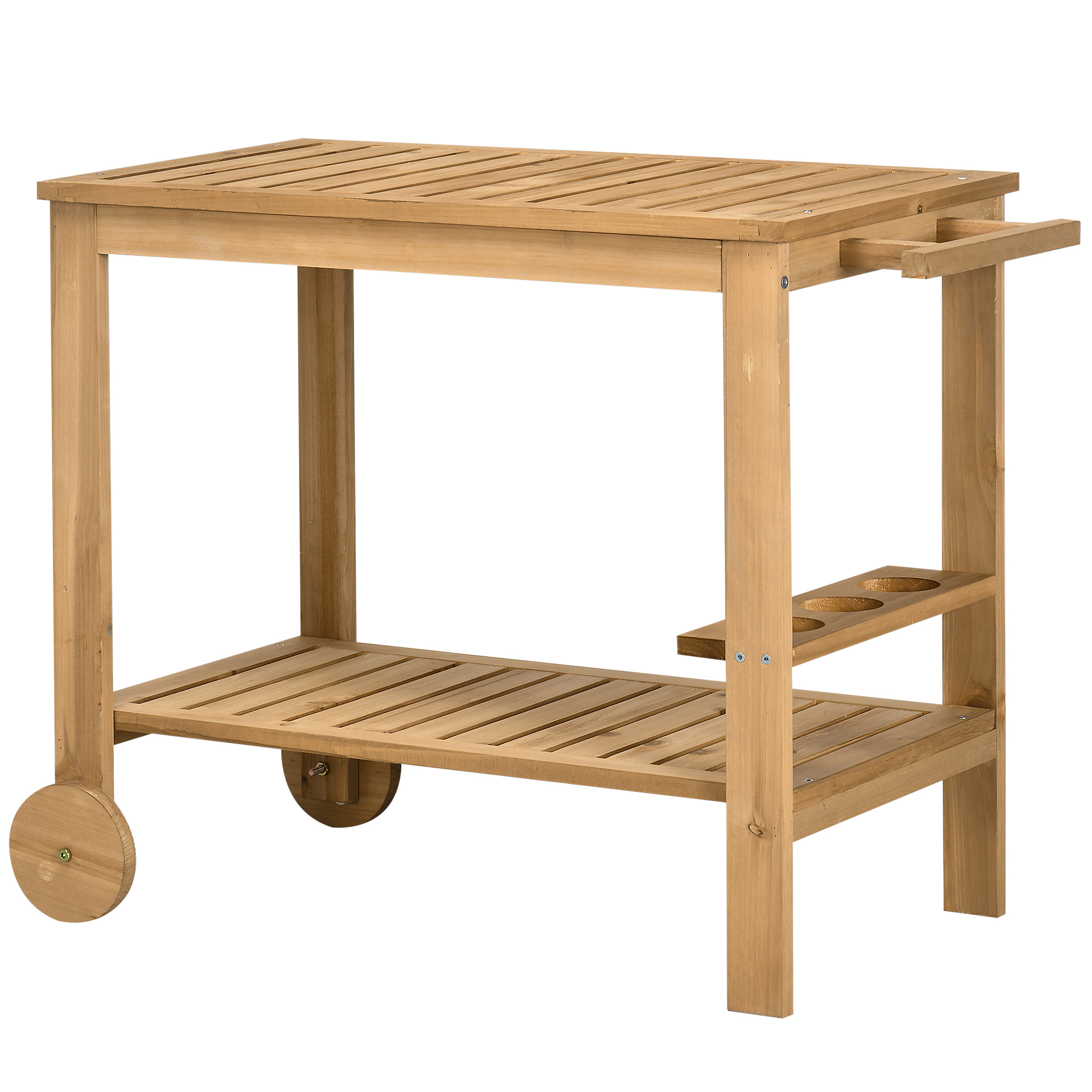 Outsunny Gartenwagen für Plancha-Grill aus Holz mit Handgriff, 2 Tabletts und Flaschenhalter 95 x 47 x 74 cm   Aosom