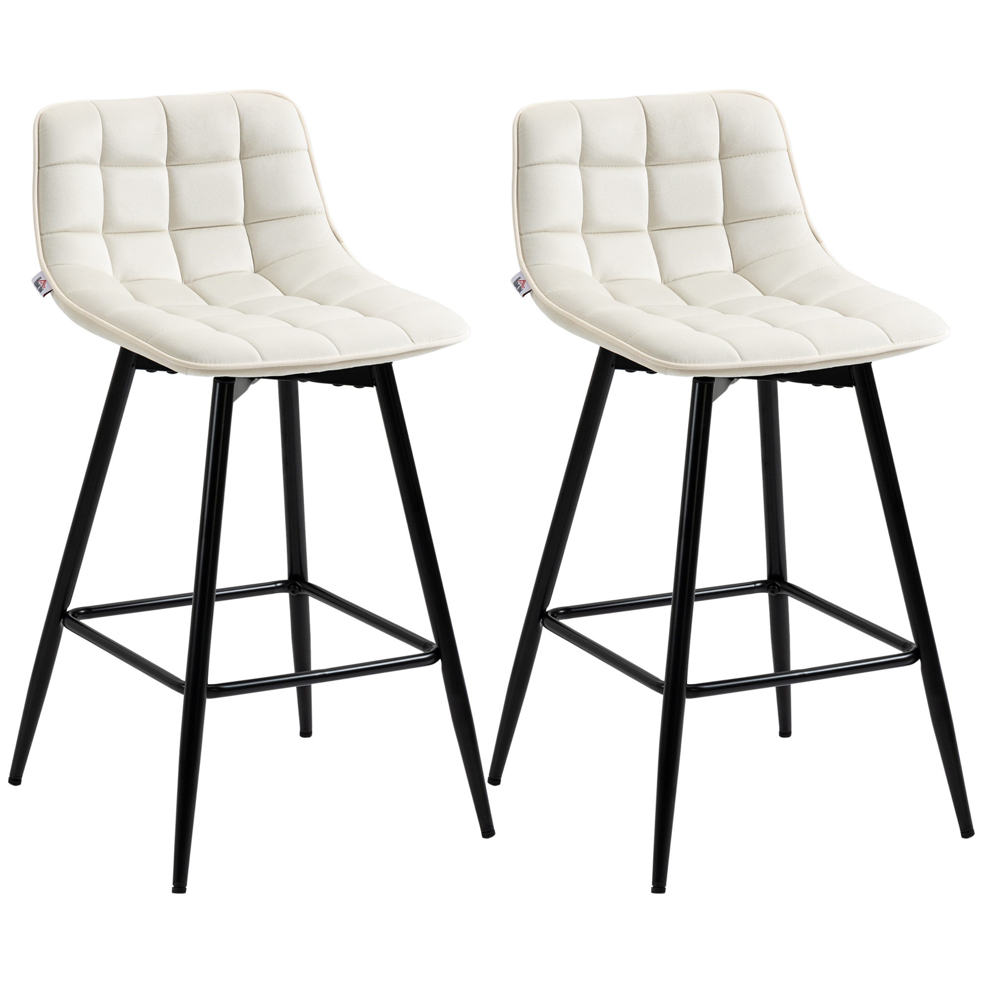 HOMCOM Set 2 Hohe Hocker im nordischen Stil mit Rückenlehne und Fußstütze, Hocker mit Samtoptik und Metall, 45x47x84 cm, Cremeweiß Aosom