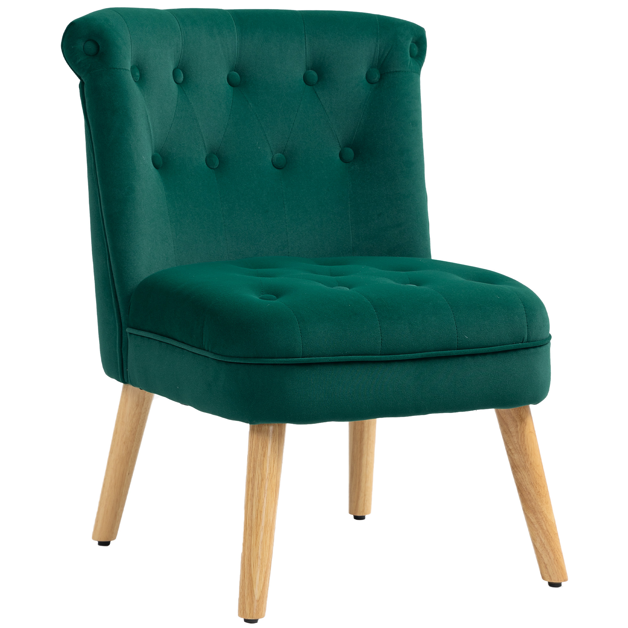 HOMCOM Sessel für Wohnzimmer und Esszimmer mit gepolsterter Sitzfläche, Schlafsessel mit Holzbeinen und samtartigem Stoff, 60x66x79 cm, Grün Aosom