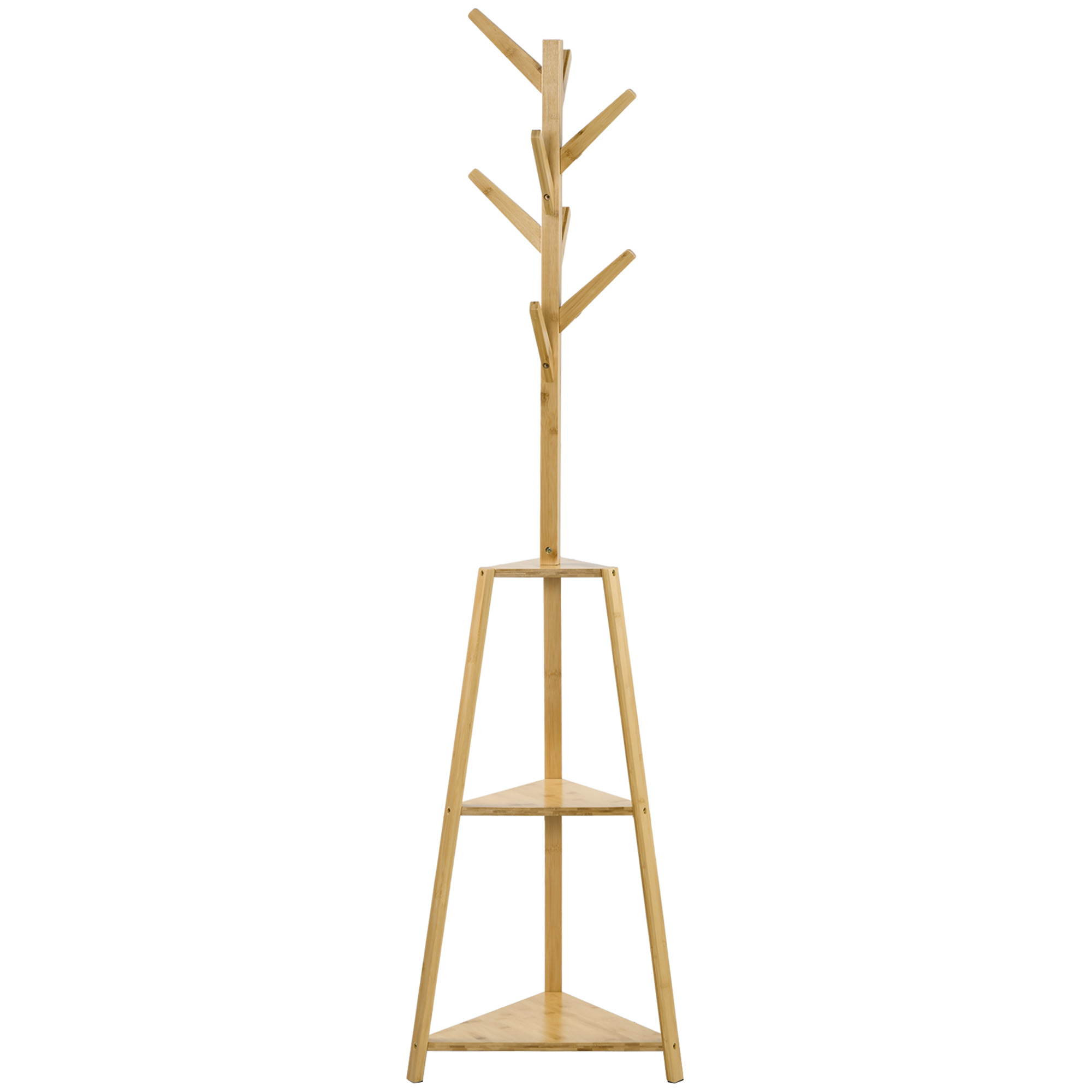 HOMCOM Kleiderständer aus Bambus, Kleiderständer, 8 Haken, 3 Regale, Garderobe, 46 x 46 x 175 cm, Eingangsmöbel für Kleidung, Hüte, Eingang, Natur   Aosom