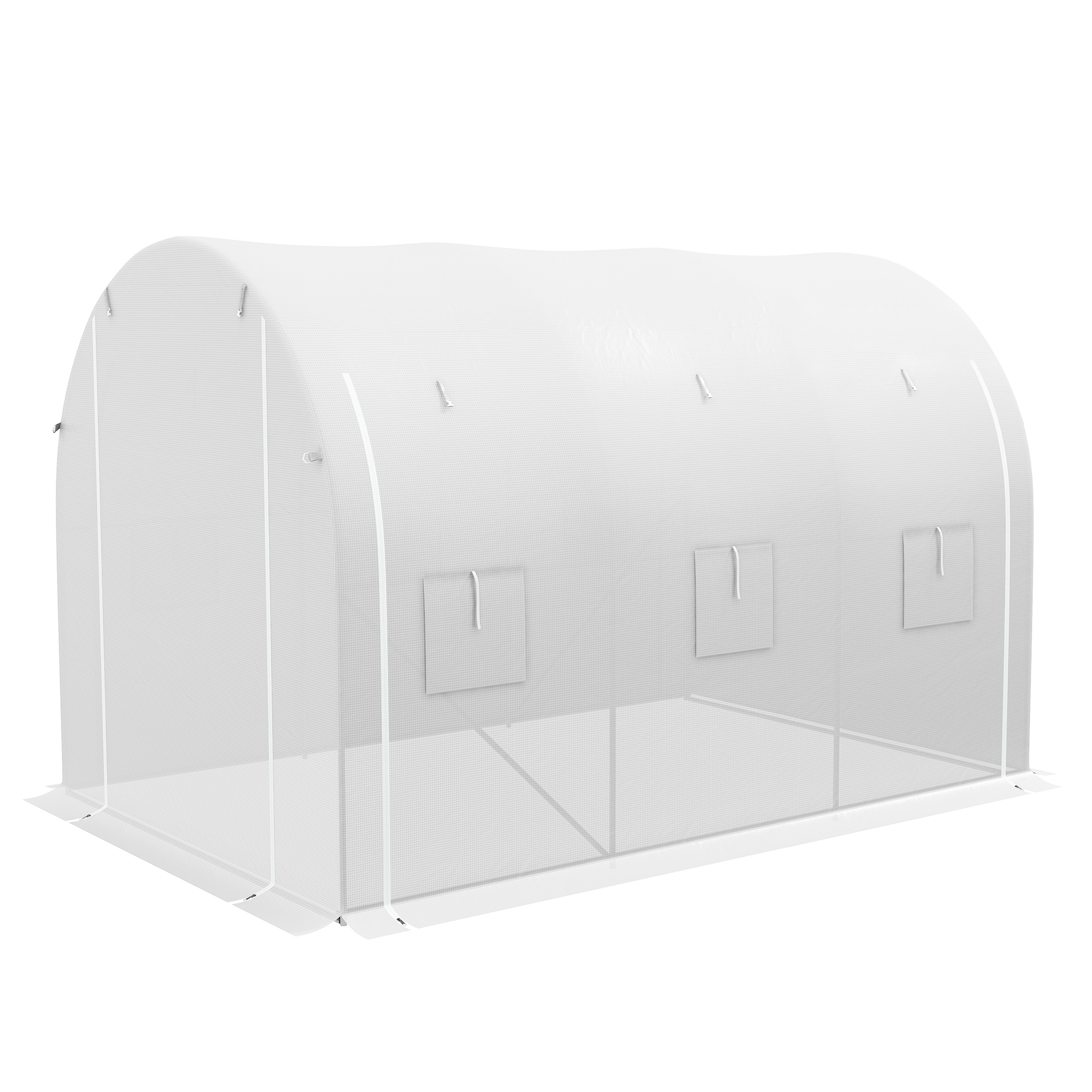 Outsunny Garten Gewächshaus 6 m² 3 x 2 m mit 1 Tür + 2 seitlichen Rollwänden mit Reißverschluss, 6 Fenstern, verzinktem Stahl PE Hochdichtefolie 140 g/m² Anti-UV Weiß Aosom