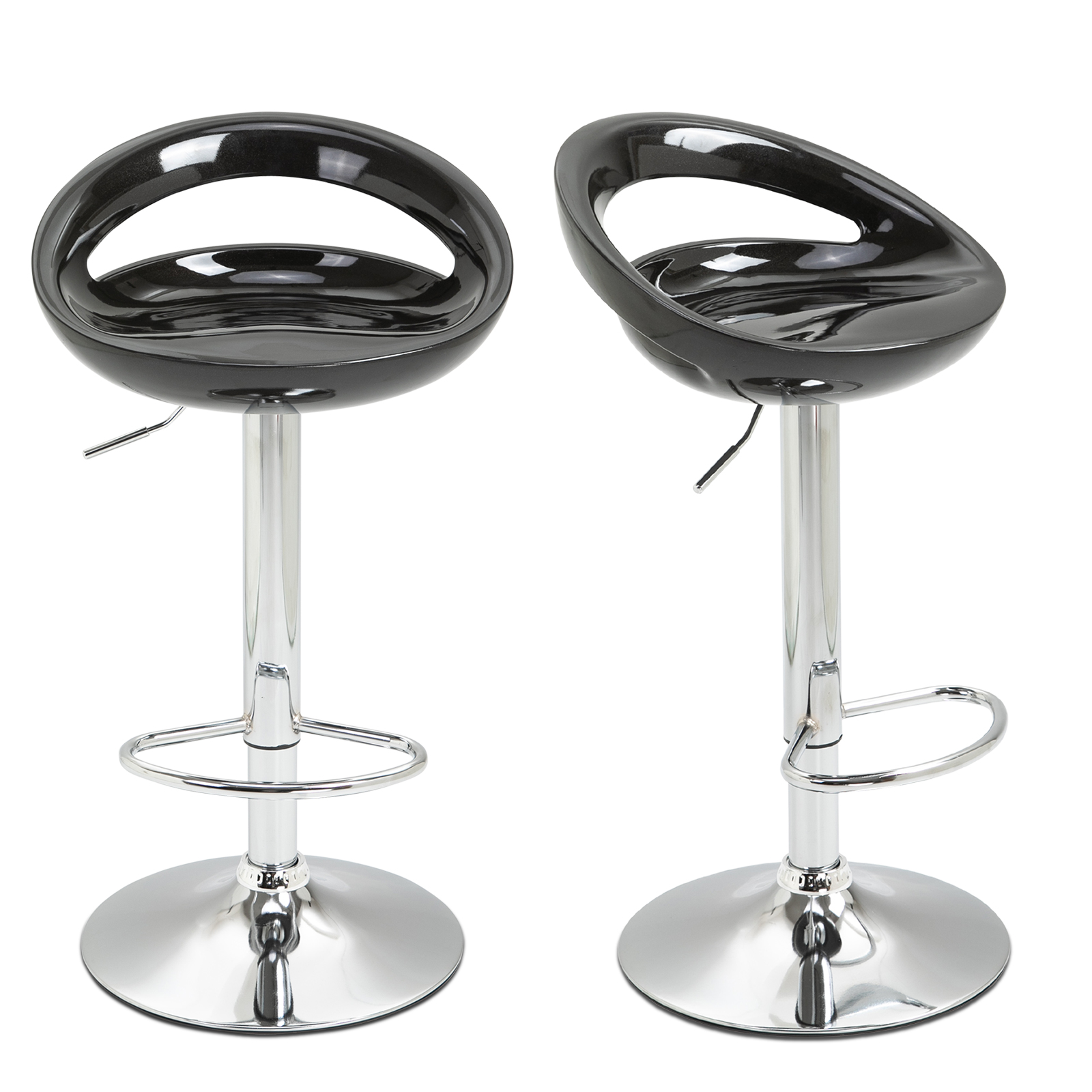 HOMCOM Set 2 Barhocker Hoch, 360° Drehbare Barhocker mit Rückenlehne und Fußstütze, Höhenverstellbar, Stahlbasis, für Esszimmer und Küche, 46x41x76-96cm, Schwarz Aosom