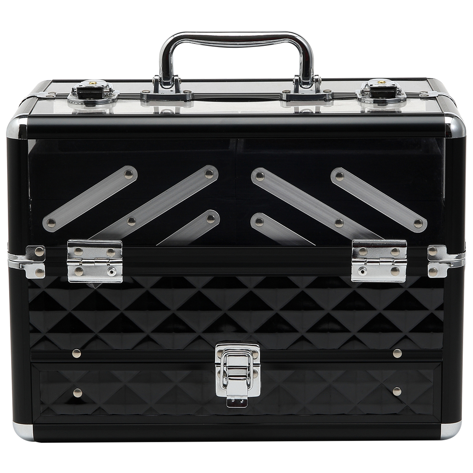 HOMCOM Make-up-Koffer - Kosmetikkoffer - Aufbewahrung von Schönheitsprodukten - Maße 30L x 18B x 22H cm - Aluminium Acryl Griffschloss Schwarz Aosom