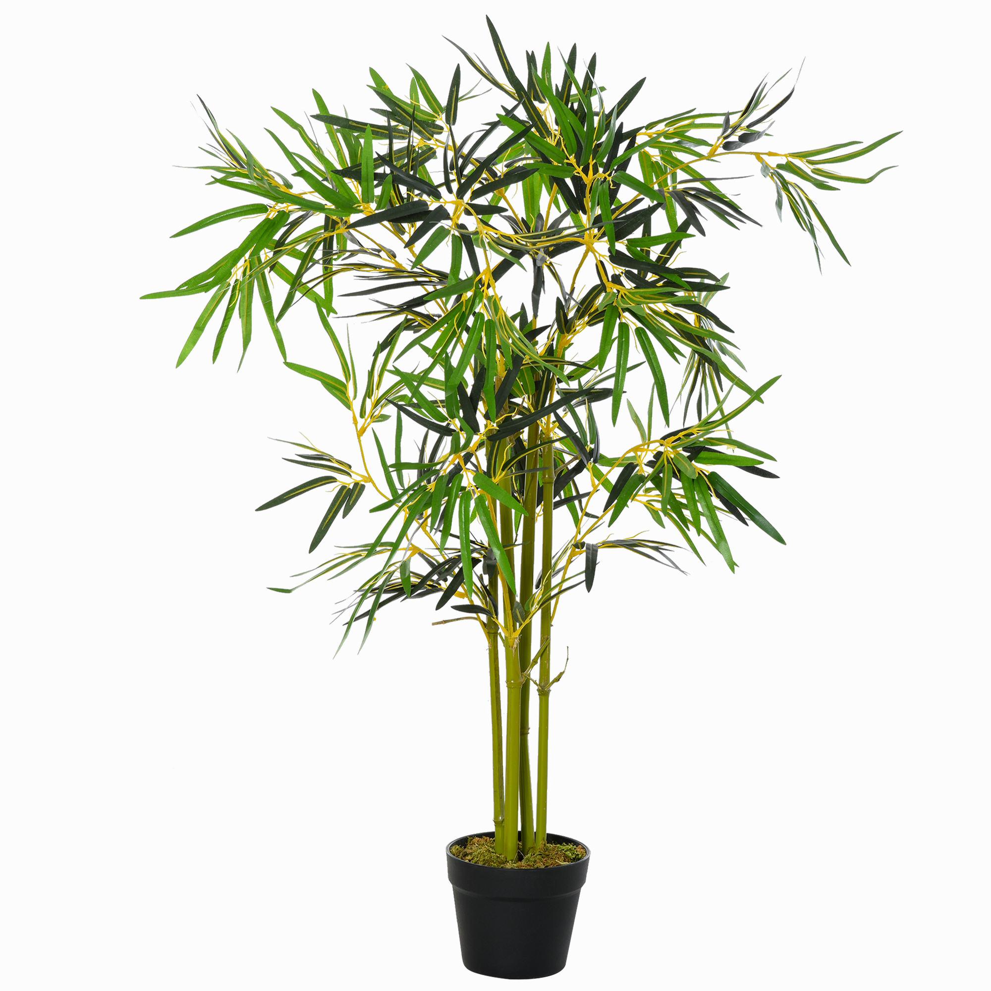 Outsunny Künstlicher Bambusbaum Künstliche Pflanze Höhe 1,2 m 552 dichte realistische Blätter Topf Inklusive Schwarz mit Grünem Moosflechtenimitat Aosom