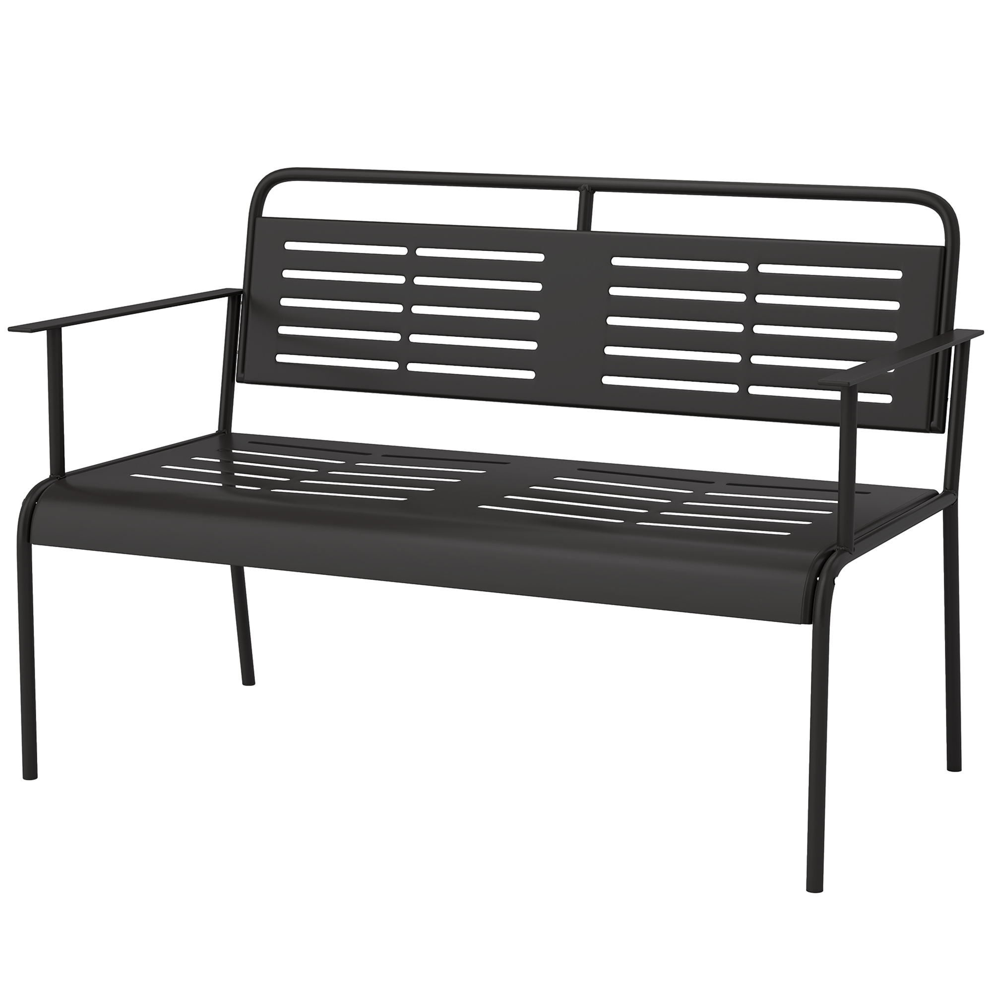Outsunny 2-Sitzer Gartenbank, Sitzbank mit Lamellen-Design, wasserabweisend Gartenmöbel mit Rücken- & Armlehnen, Parkbank 240kg belastbar, Balkonbank für Terrasse, Garten, 121 x 64 x 84cm, Schwarz   Aosom
