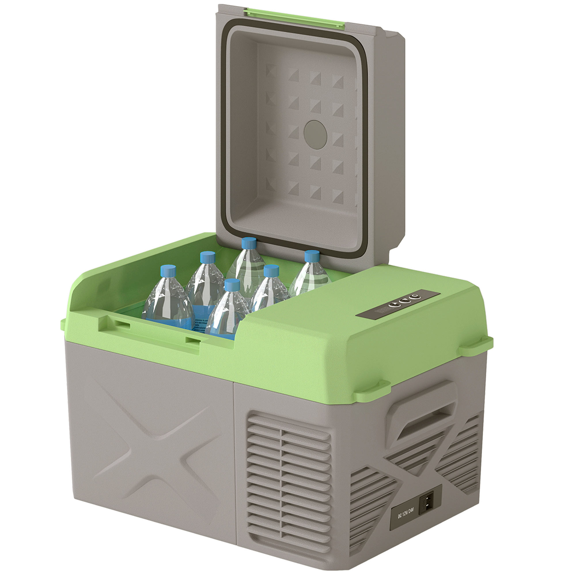 Outsunny 12 Liter Kompressor Kühlbox elektrische Kühlbox mit Anschluss Kühlhaltefunktion Gefrierbox Thermobox Mini Kühlschrank 12/220 Volt für Auto Steckdose LKW Camping Boot Grau+Grün Aosom