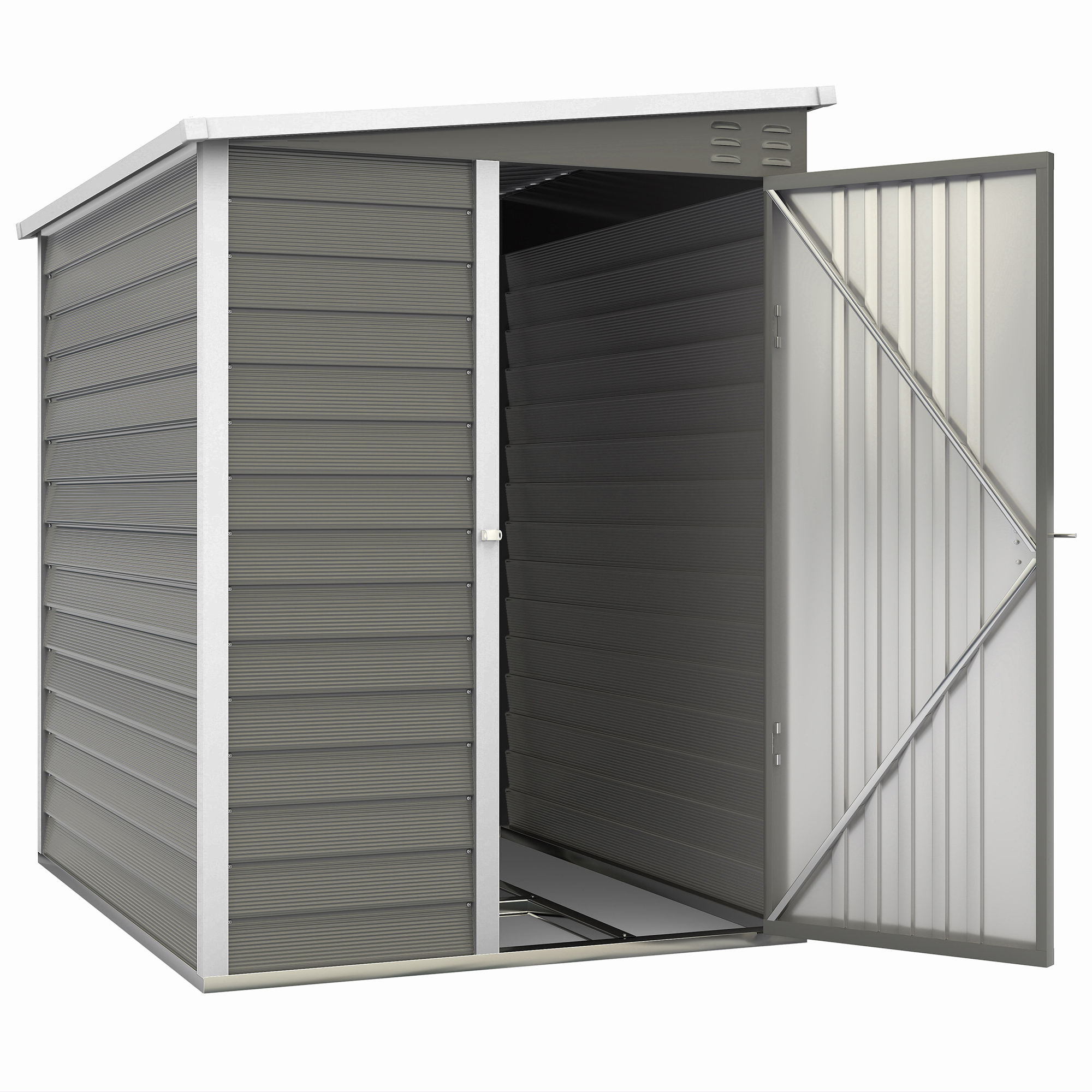 Outsunny Metall Gerätehaus 2,3m² 142x184x181cm Geräteschuppen mit Fundament Pultdach Fenster abschließbar Tür Handschuhe wetterfest Gartenhaus Outdoor Garten Schuppen für Garten Hinterhof Hellgrau Aosom