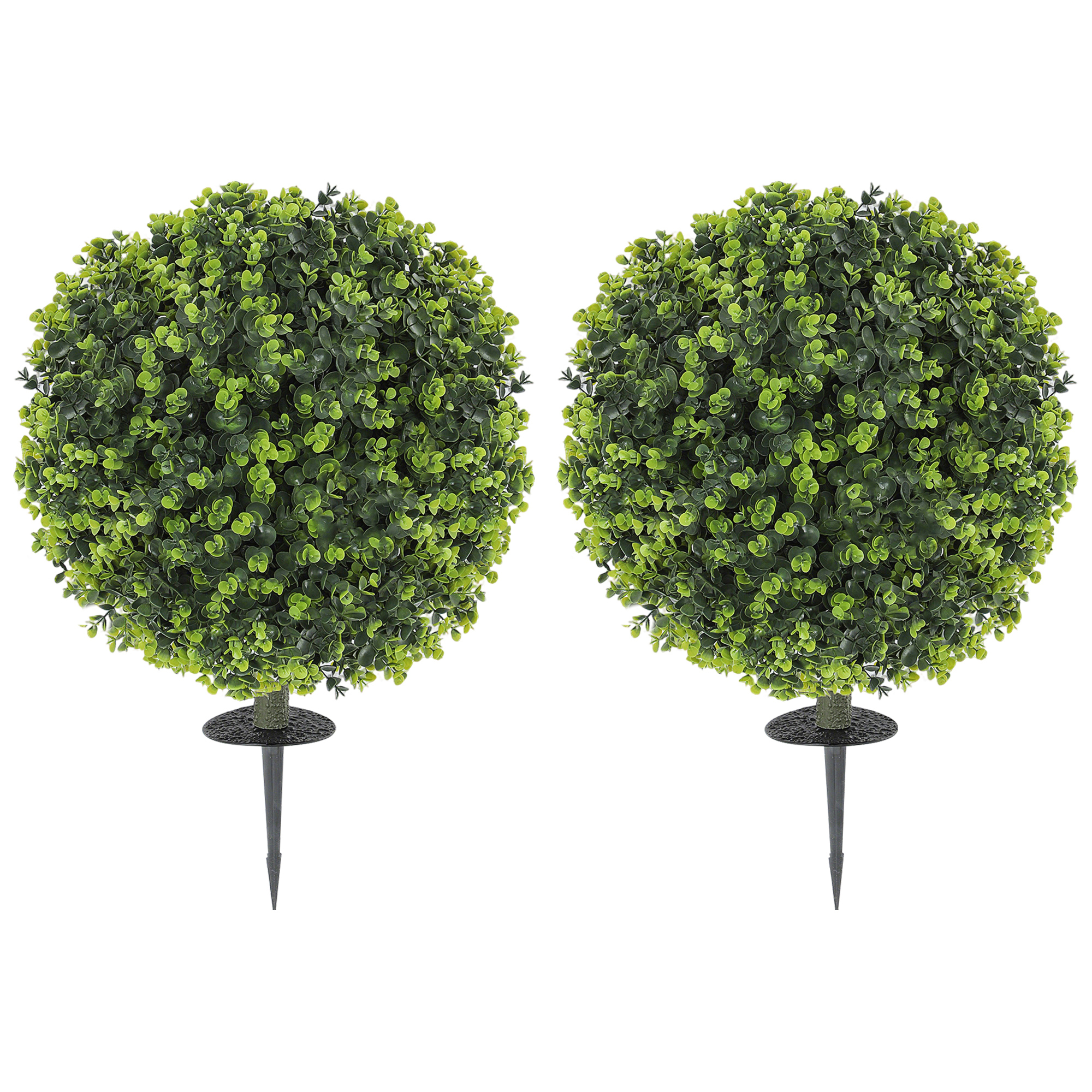 HOMCOM 2er-Set Künstlicher Buchsbaumkugeln 40 cm Kunstpflanze mit Erdspieß, künstliche Pflanzen Plastik wie echt Deko für Wohnzimmer Schlafzimmer Büro Garten   Aosom