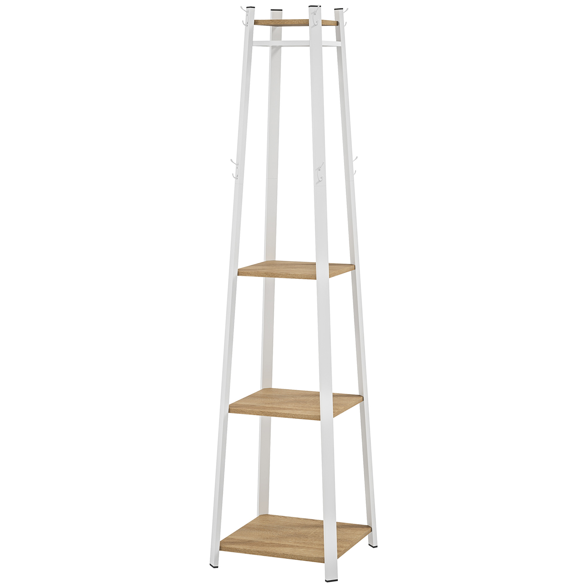 HOMCOM Garderobenständer, Kleiderständer mit 8 Haken, 4 Ebenen, Jackerständer aus Stahl für Kleidung, Hüte, Eingang, Flur, 34 x 34 x 170 cm, Weiß   Aosom