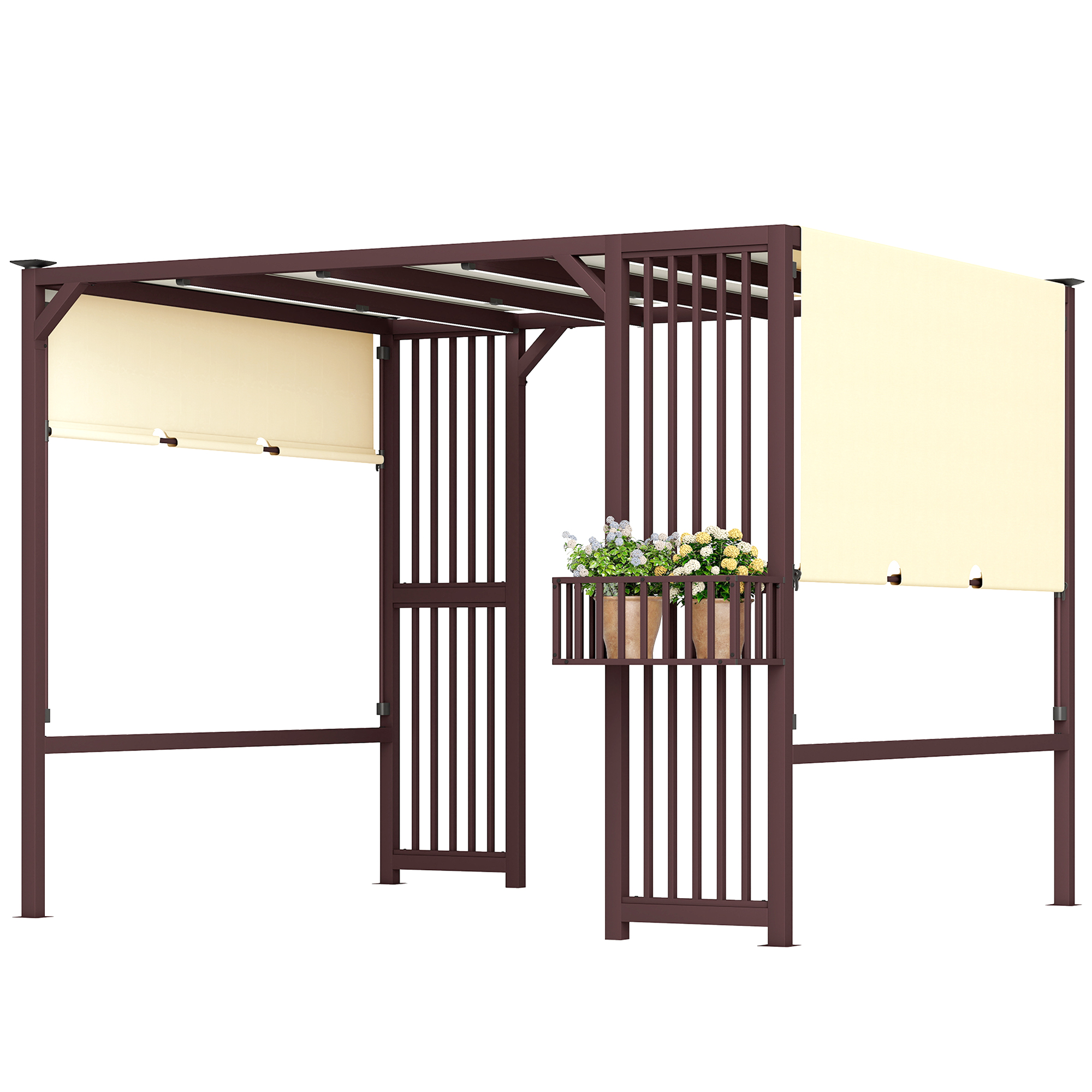 Outsunny Pergola Pavillon 3x2,5m UV 30+Stabil winterfest Sonnenschutz mit verstellbar Schiebedach Sichtschutz Pflanzgefäße freistehend Gartenpavillon Terrassenüberdachung für Garten Balkon Dunkelbraun Aosom