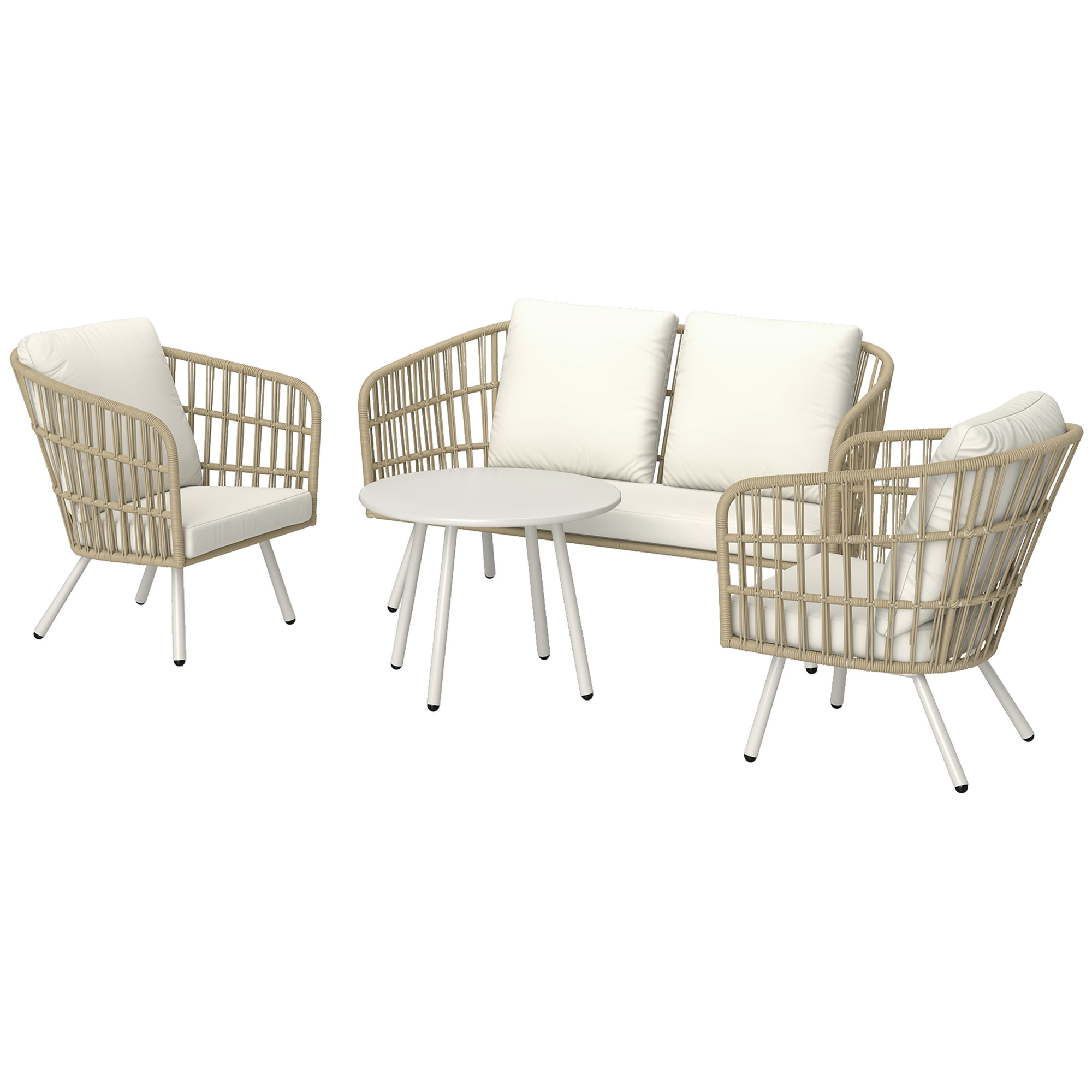Outsunny Gartenmöbel Set aus Polyrattan Lounge-Set mit 2er Sofa Sessel Tisch Kissen wetterfest Sitzgruppe für 4 Personen Outdoor Balkonmöbel Set Terrassenmöbel für Garten Balkon Terrasse Khaki   Aosom