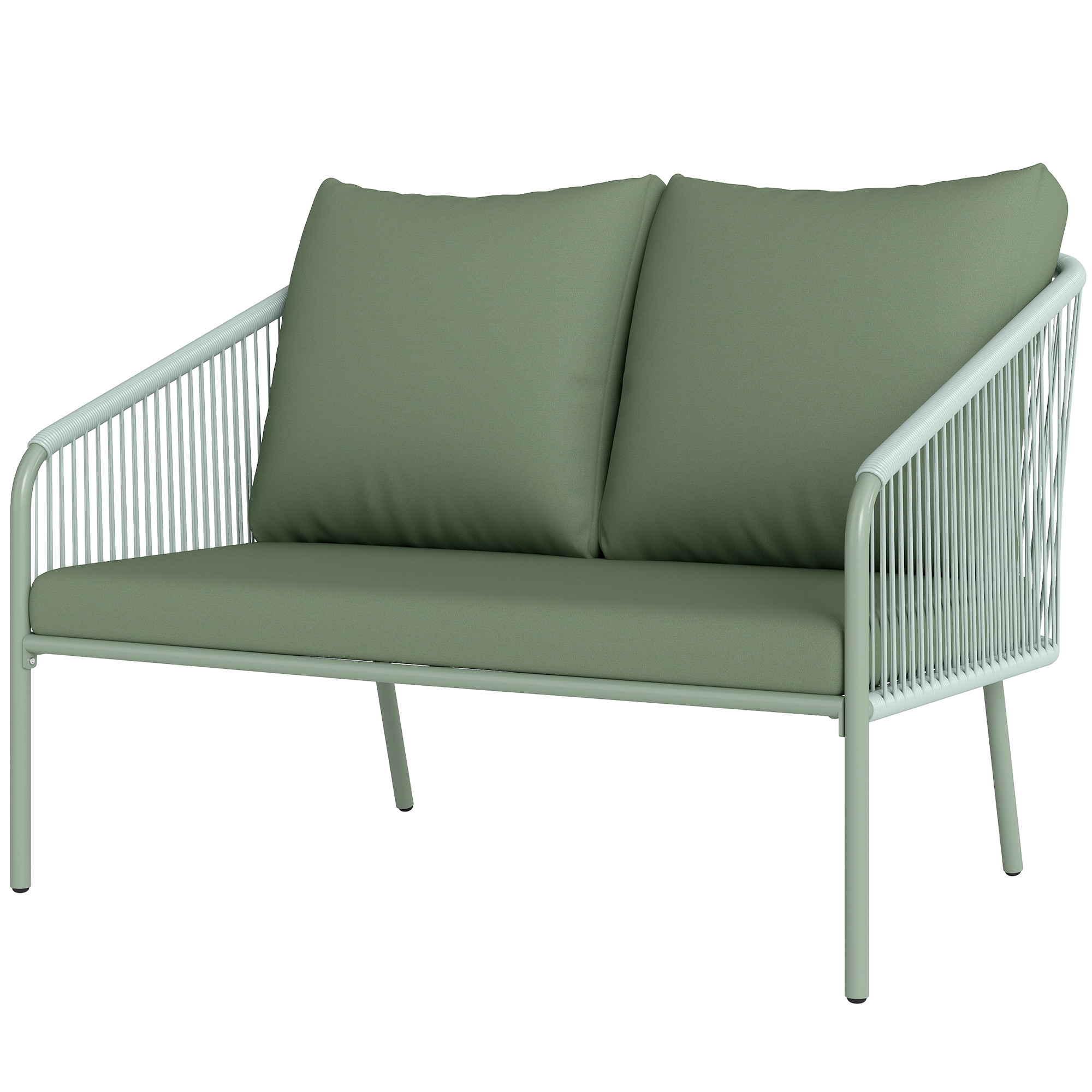 Outsunny Gartensofa mit Kissen 2-Sitzer Sofa Outdoor Balkon Sofa Rattansofa Polyrattan Gartenmöbel Balkonmöbel 112 x 72 x 76 cm Grün   Aosom