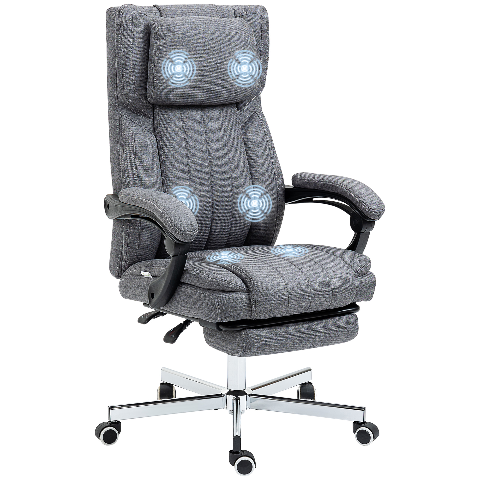 Vinsetto Bürostuhl mit 5 Massagemodi ergonomischer Schreibtischstuhl mit Liegefunktion höhenverstellbar Fußstütze Leinenoptik Grau   Aosom.de