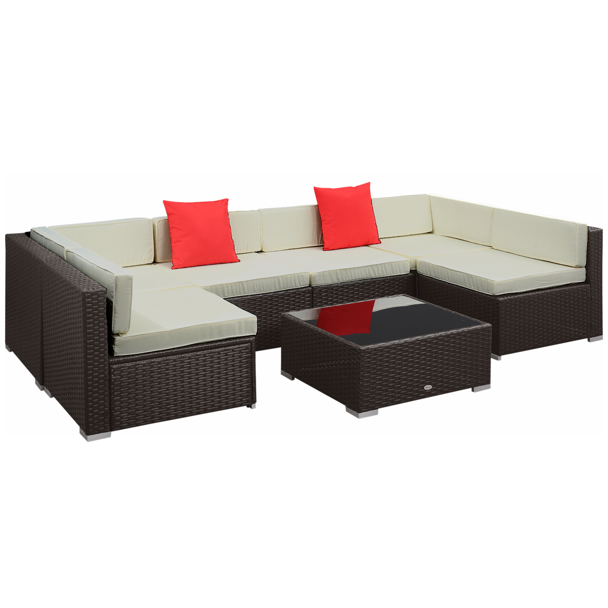 Outsunny Gartenmöbel Set Rattan Sessel Couchtisch 7tlg. mit Kissen Balkon im Freien Aosom