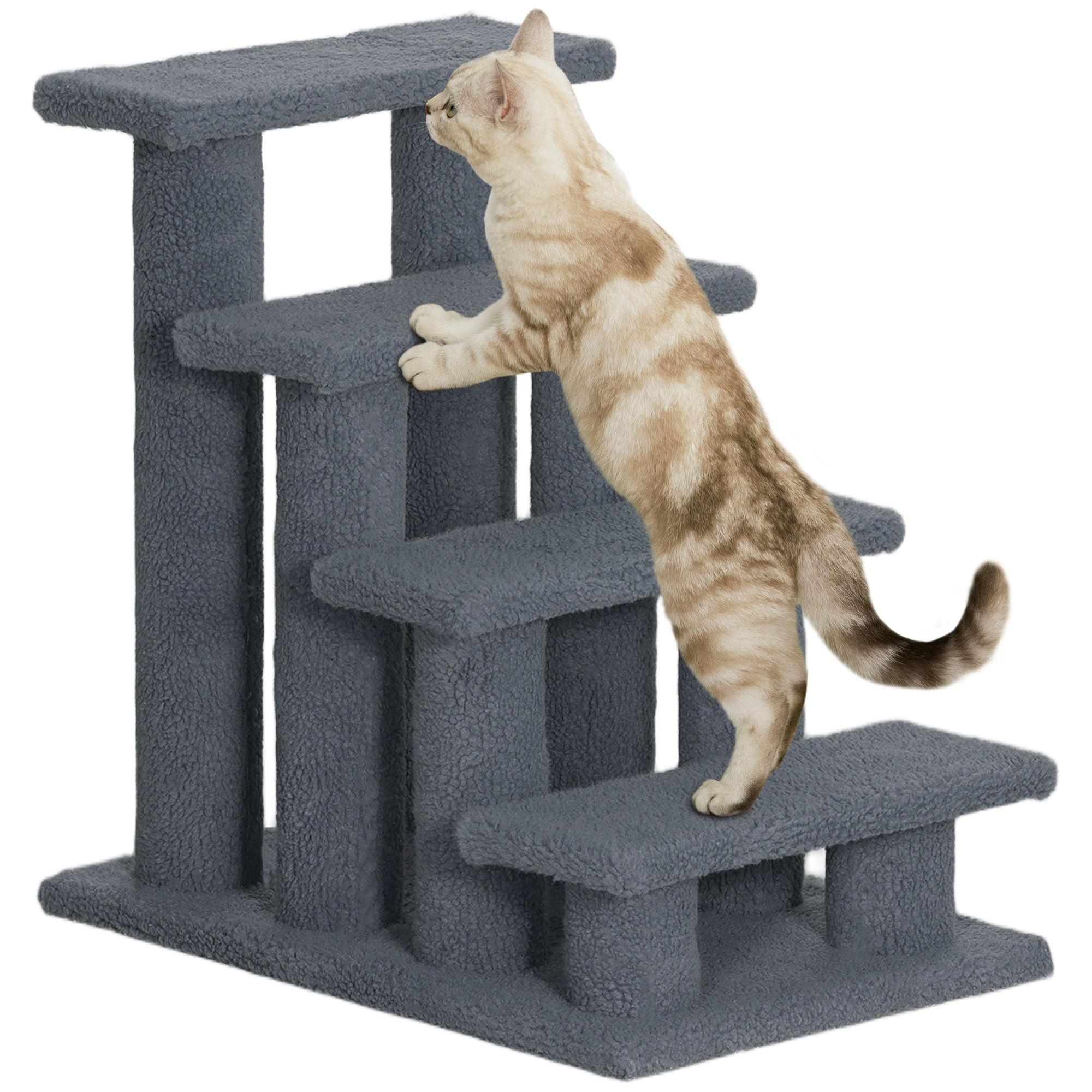 PawHut Tiertreppe Katzentreppe Hundetreppe 4 Stufen Grau 63,5x43x60cm für Katzen und Hunde, ideal für Senioren & kleine Tiere Aosom.de