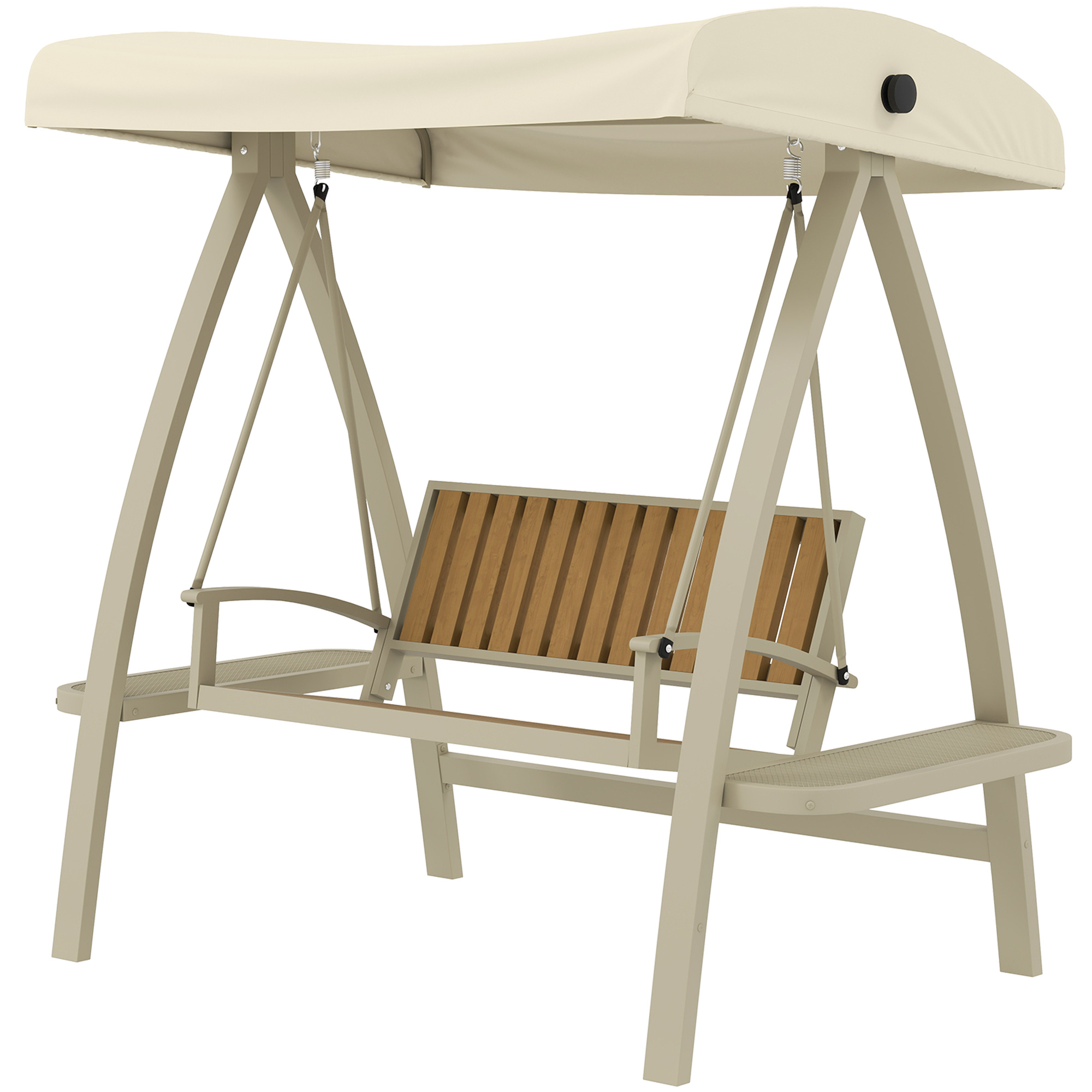Outsunny Hollywoodschaukel 2-Sitzer Gartenschaukel mit verstellbarem Sonnendach, Seitentisch, Schaukelbank belastbar bis 240kg, für Garten, Terrasse, 200 x 120 x 190cm, Beige   Aosom